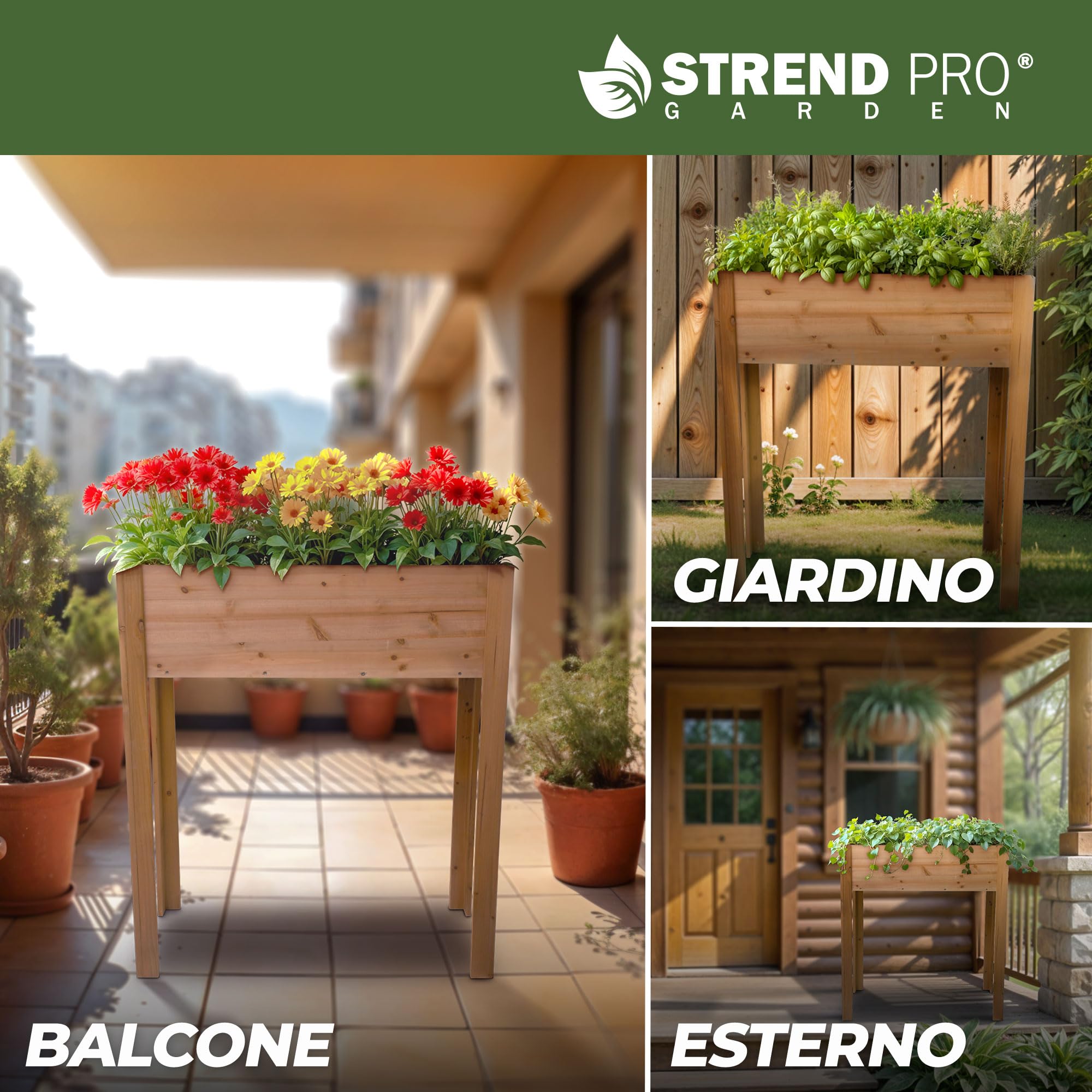 STREND PRO Aiuola rialzata per balcone | 98 cm (A) x 40 cm (P) x 84 cm (L) | Aiuola in legno con telo impermeabile | Piccola aiuola rialzata stretta, ideale per balconi, terrazze e giardini