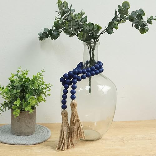 Miniatura 3 de Guirnalda de cuentas de madera de 39 pulgadas con borlas, cuentas de oración versátiles, estilo bohemio y chic para colgar en la pared, decoración