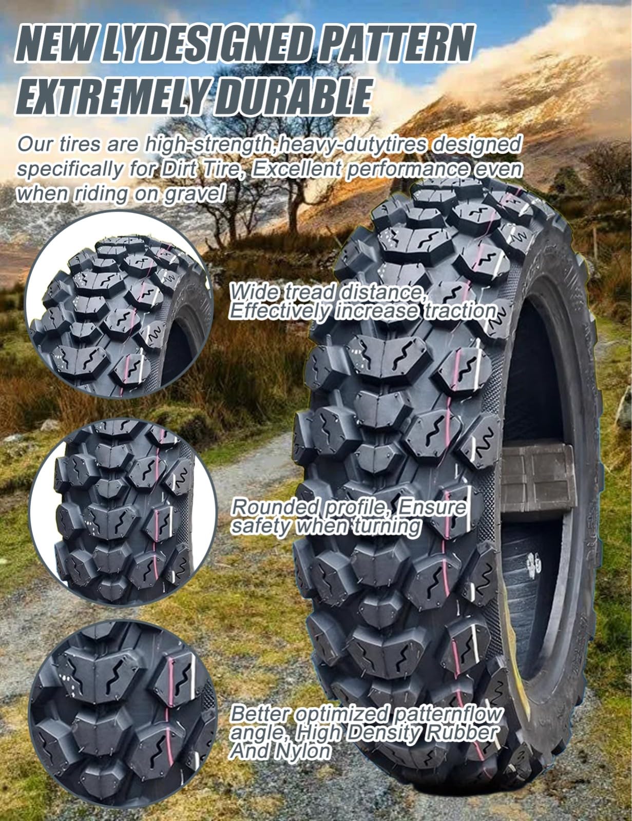 Neumático sin tubo para scooter/ciclomotor 130/70-12, llanta de 12 pulgadas, neumático resistente al desgaste, uso todo terreno, 6 P.R., 280 kPa, carga máxima 250 kg, 62 J