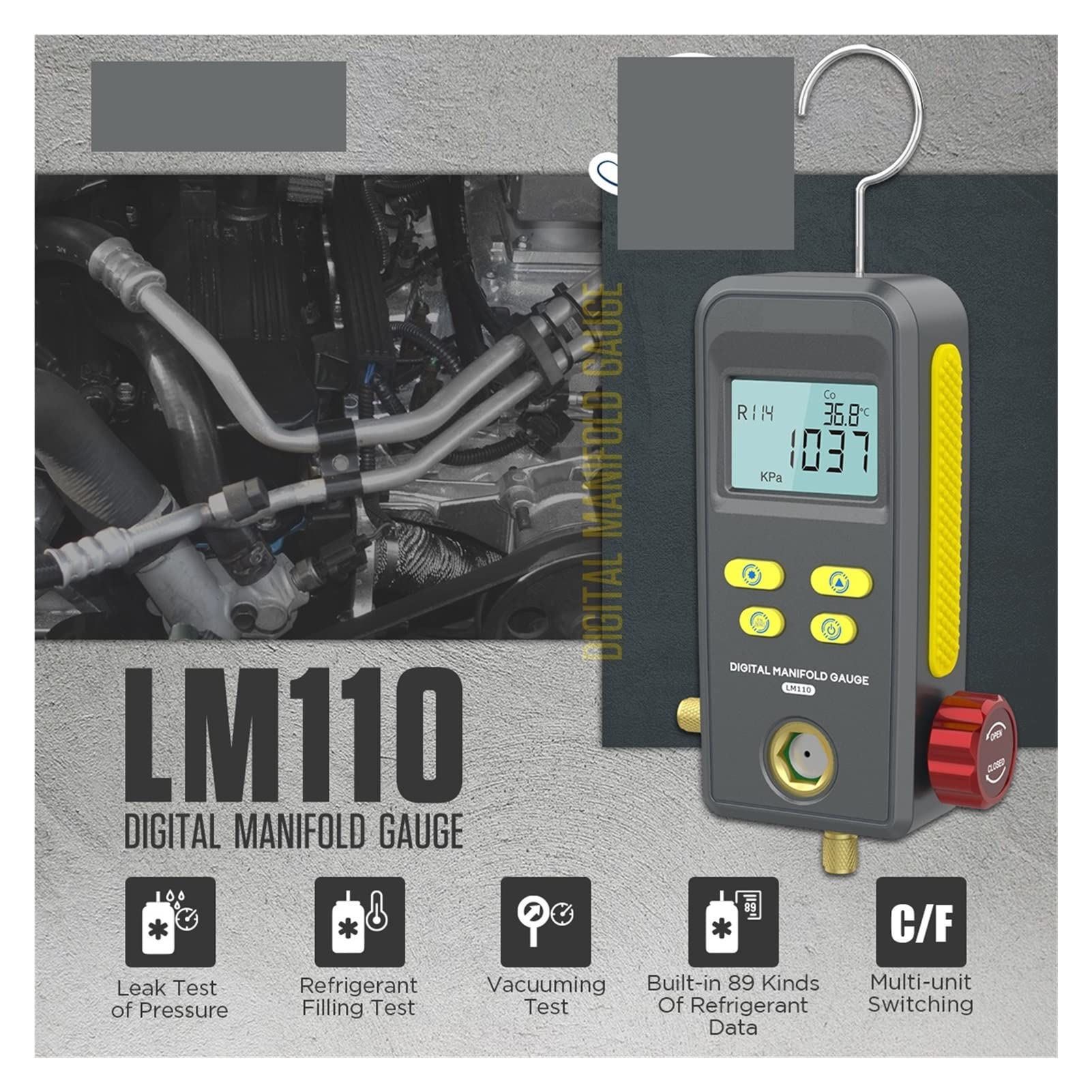 LM110 Digital Manifold Gauge Refrigeration Car and Household Air Condition Pressure Vacuum Tester Temperature Meter Test