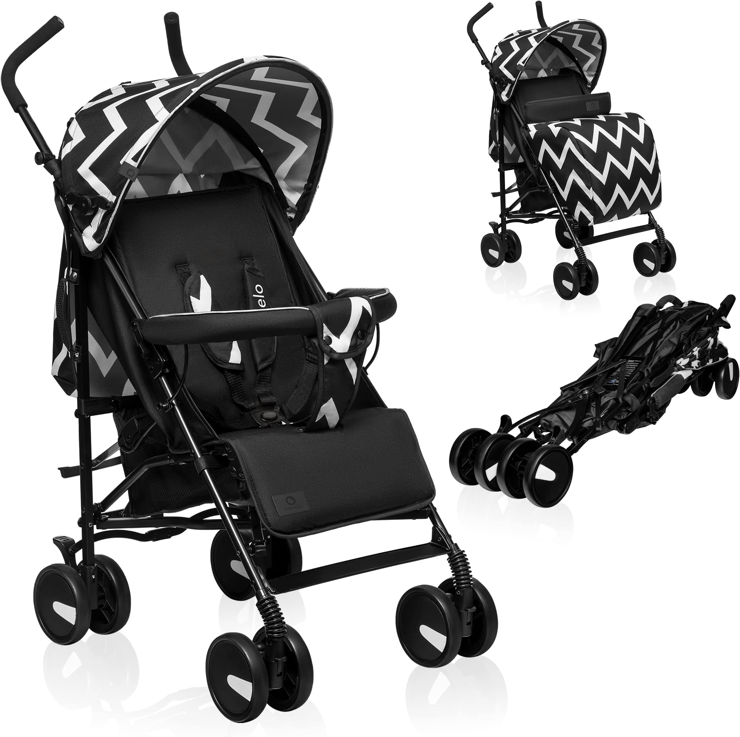 Lionelo ELIA Lightweight Stroller from 6 Months to 3 Years, Compact & Foldable Travel Pushchair with XXL Sunshade, 5-Point Safety Harness, Shock-Absorbent Wheels & Large Shopping Basket