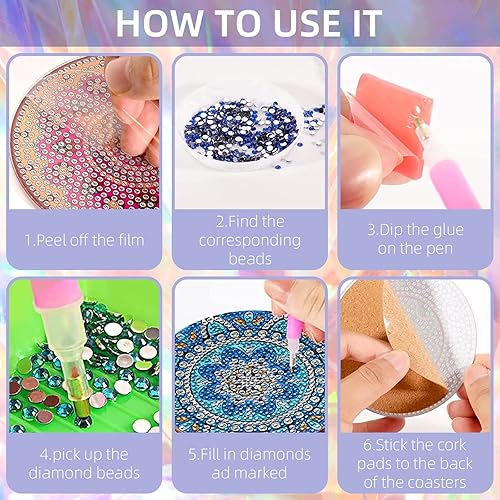 Miniatura 5 de Cskunxia Juego de 8 posavasos con pintura de diamante, posavasos redondos para manualidades, para tazas, jarrones, 3.9 in3.9 pulgadas