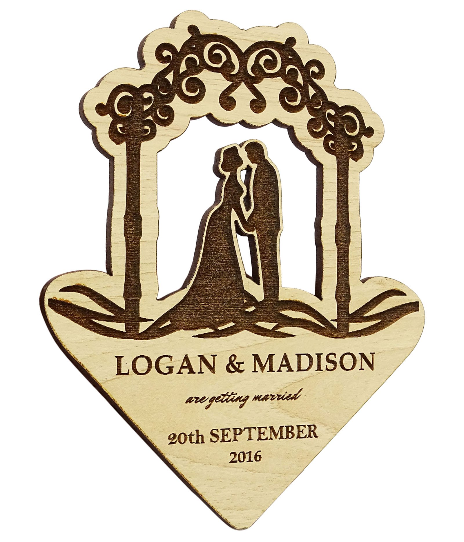 Magnet Save the Date en bois gravé pour annonce de mariage rustique par lot de 30