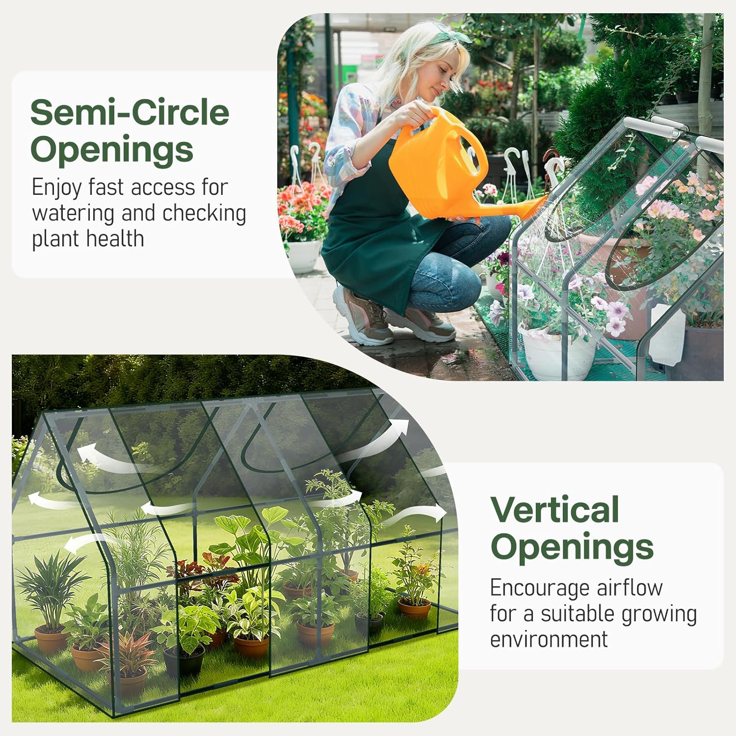 OnBrand 64.96" x 33.07" x 35.43" Portable Mini Greenhouse for Outdoors Indoors, PVC Small Green House with Dual-Sided Doors, Clear Plant Tent for Seedlings Flowers Vegetables