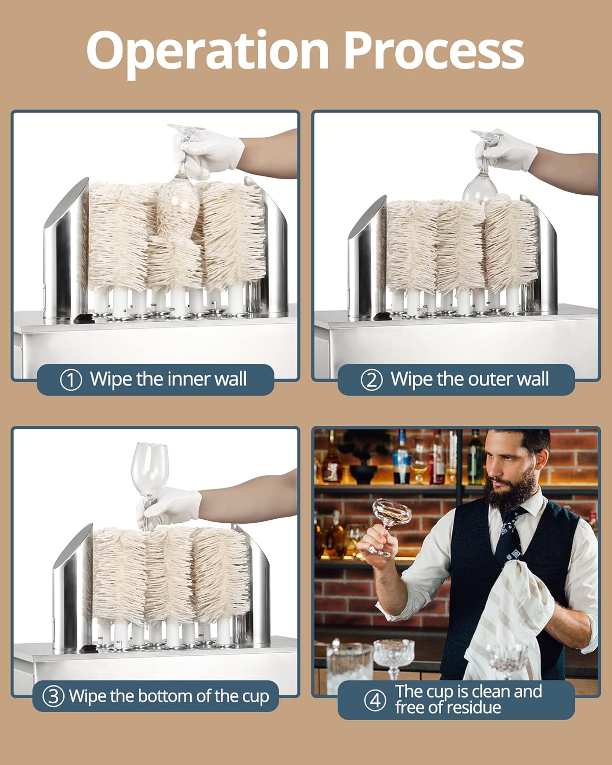 Four-step operation process for polishing a glass