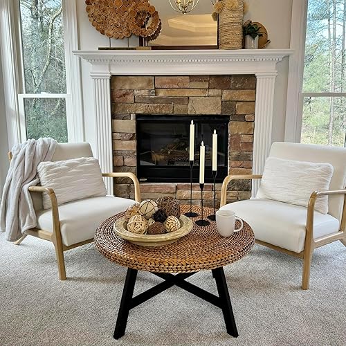 Miniatura 3 de RANDEFURN Mesa de centro redonda, mesa de cóctel de madera de pino maciza con marco en X y marco de X, fácil de montar, varios tamaños para sala de