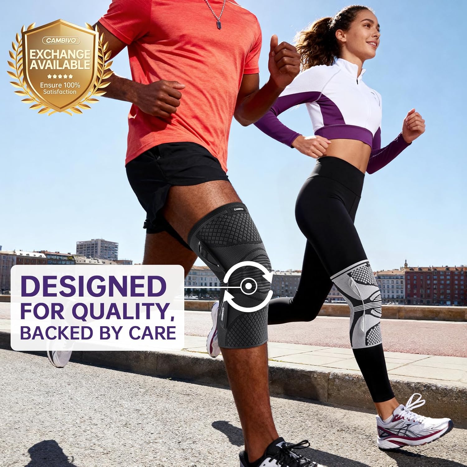 CAMBIVO Knee Support Brace with 2 Snap-on Detachable Stabilizers & Patella Gel Pads, Red Dot Awarded Compression Knee Sleeve for Meniscus Tear, ACL, Knee Pain Support, Running, Workout for Women & Men