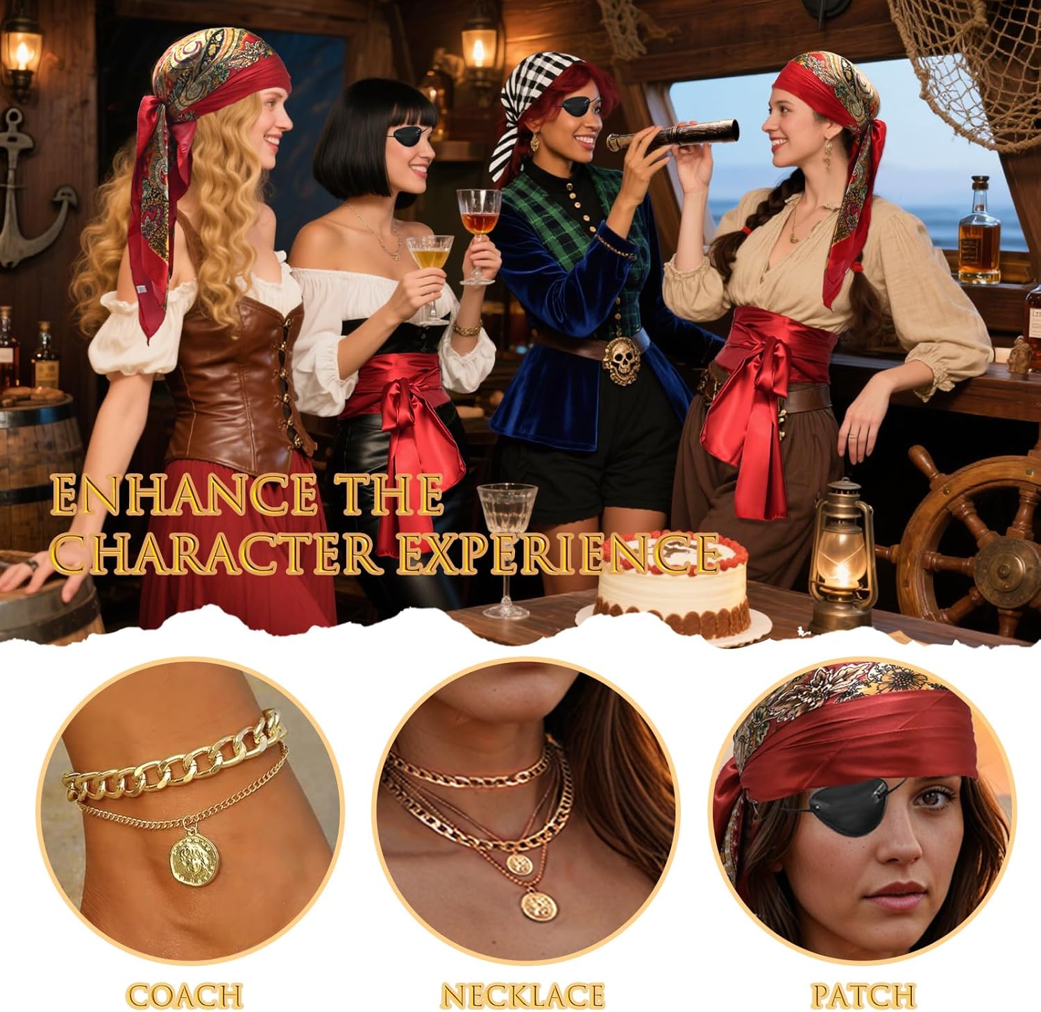 Anxingo Pirate Costume Accessories Set, Binoculars, Bandanas, Belts, Eyepatches, Accessories Suitable for Parties, Cosplay, Halloween and More - Image 5