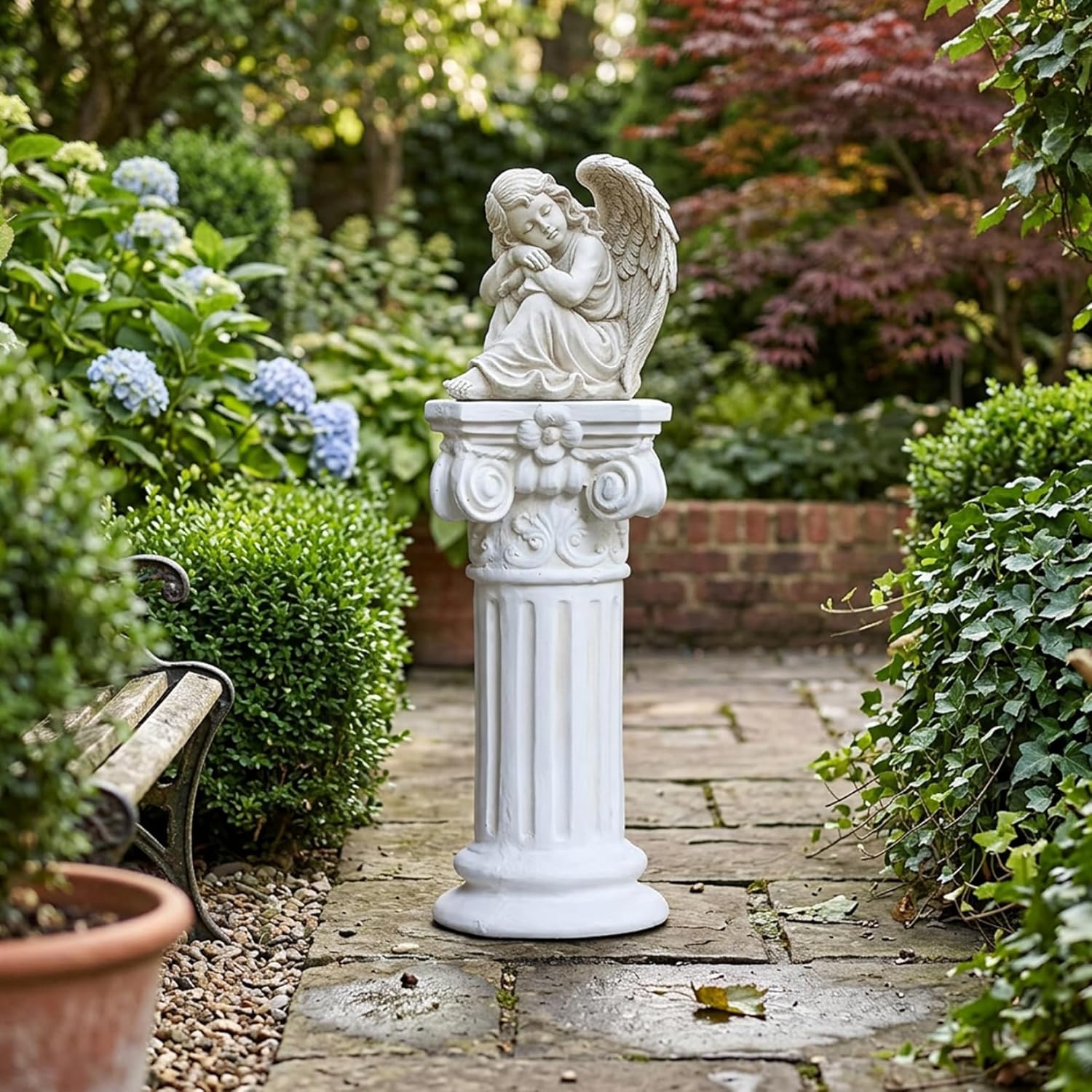 Roman Column Pedestal, Elegant White Resin Plinth Base for Garden Statues and Home Decor, 15.75 Inch Tall Sculpture Stand, Utilisation IntéRieure