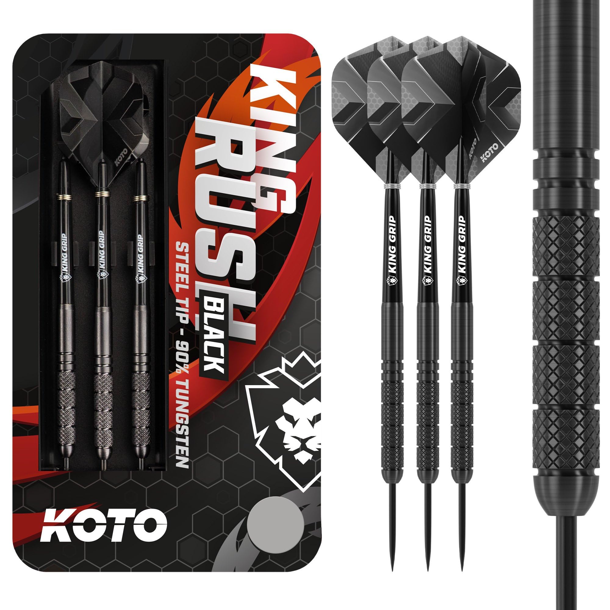 KOTO Kingbomb Black & Red 90% Tungsten Darts - Steel Tip Darts 28 g KOTO Kingbomb Black & Red 90% Tungsten Darts - Steel Tip Darts 28 g