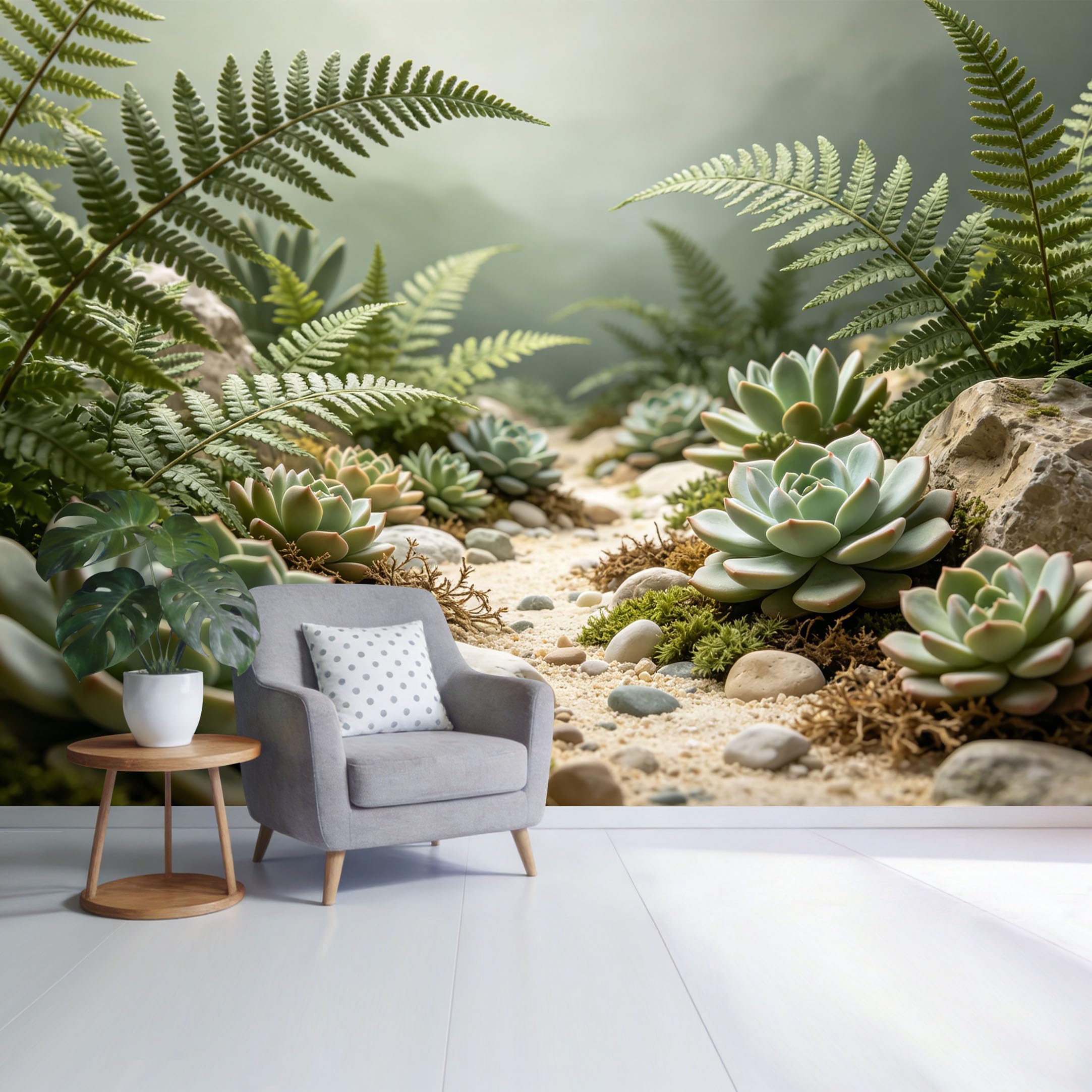 Custom Size Wall Mural Botanical Ferns and Succulent Plants with Pebbles Desert Garden Landscape SelfAdhesive Wall Fabric Removable Wallpaper for Home Office Decor
