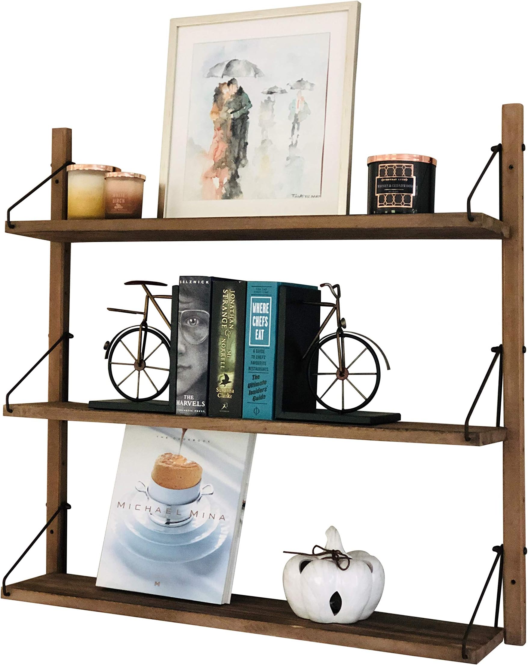 WOMIR Avignon Home Rustic Wood Floating Shelves - Wall Storage Shelves for Living Room, Bedroom, Bathroom, Kitchen - Wall Mounted Hanging Shelves - Vintage Style Shelf Décor (Brown, 32 inches)