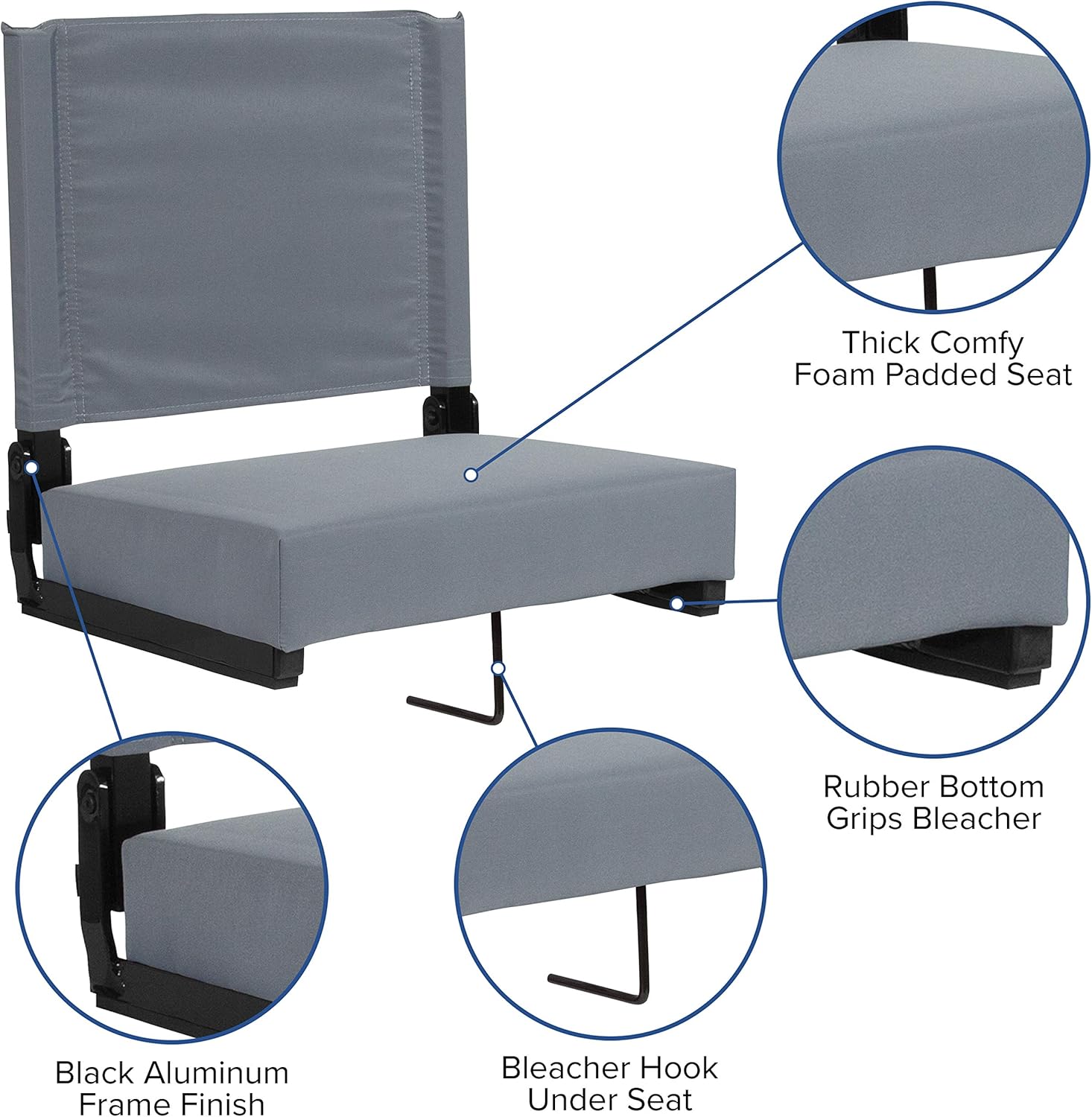 Flash Furniture XU-STA-GY-GG: Grandstand Comfort-500 Lb. Rated Stadium Chair W/Handle & Ultra-Padded Seat, Gray, 1 Pack : Sports & Outdoors