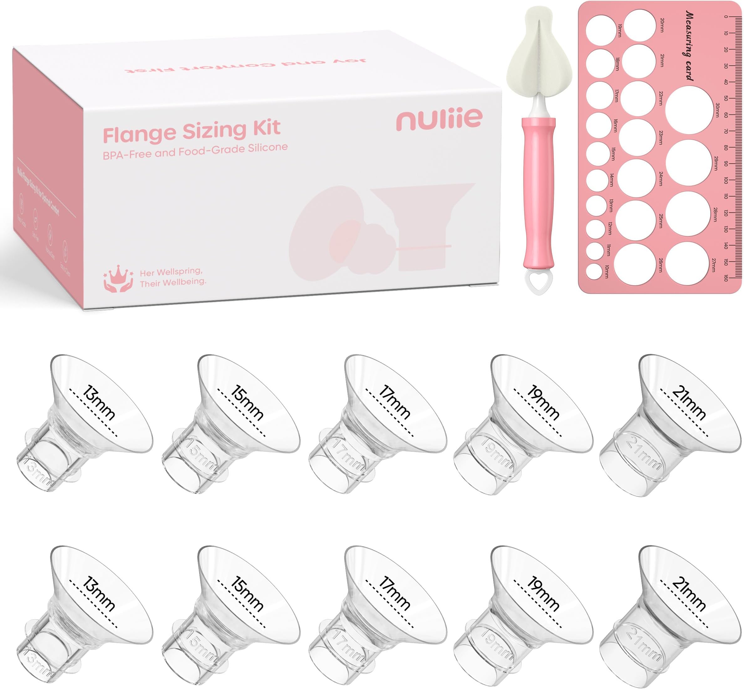 10PCS Flange Inserts 13/15/17/19/21mm for 24mm Flange/Shield of Most Pumps, BPA Free Inserts, Compatible with Momcozy/Spectra/Bellababy/TSRETE/Nuliie Breast Pumps