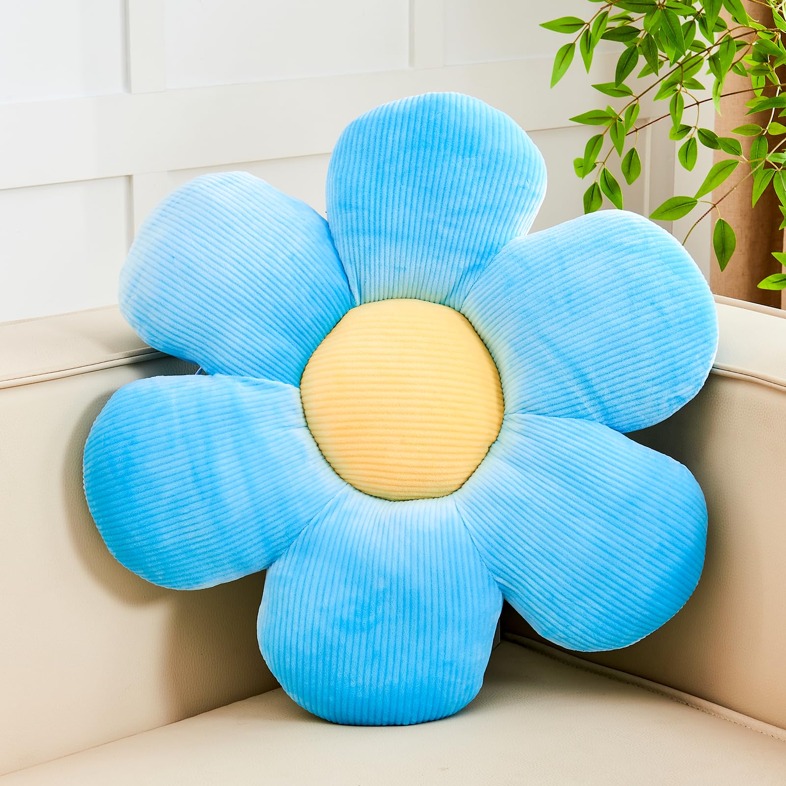 Kcvvcr Blue Flower Pillow, 19.6" Cute Flower Shaped Floor Pillow, Aesthetic Floral Plush Daisy Decorative Throw Pillows for Bed Sofa Couch