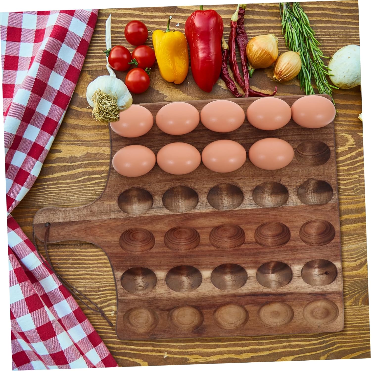 Unomor Reversible Wooden Deviled Egg Tray and Dessert Platter Serving Container Dual Sided for Deviled Eggs and Charcuterie for Countertop and Refrigerator