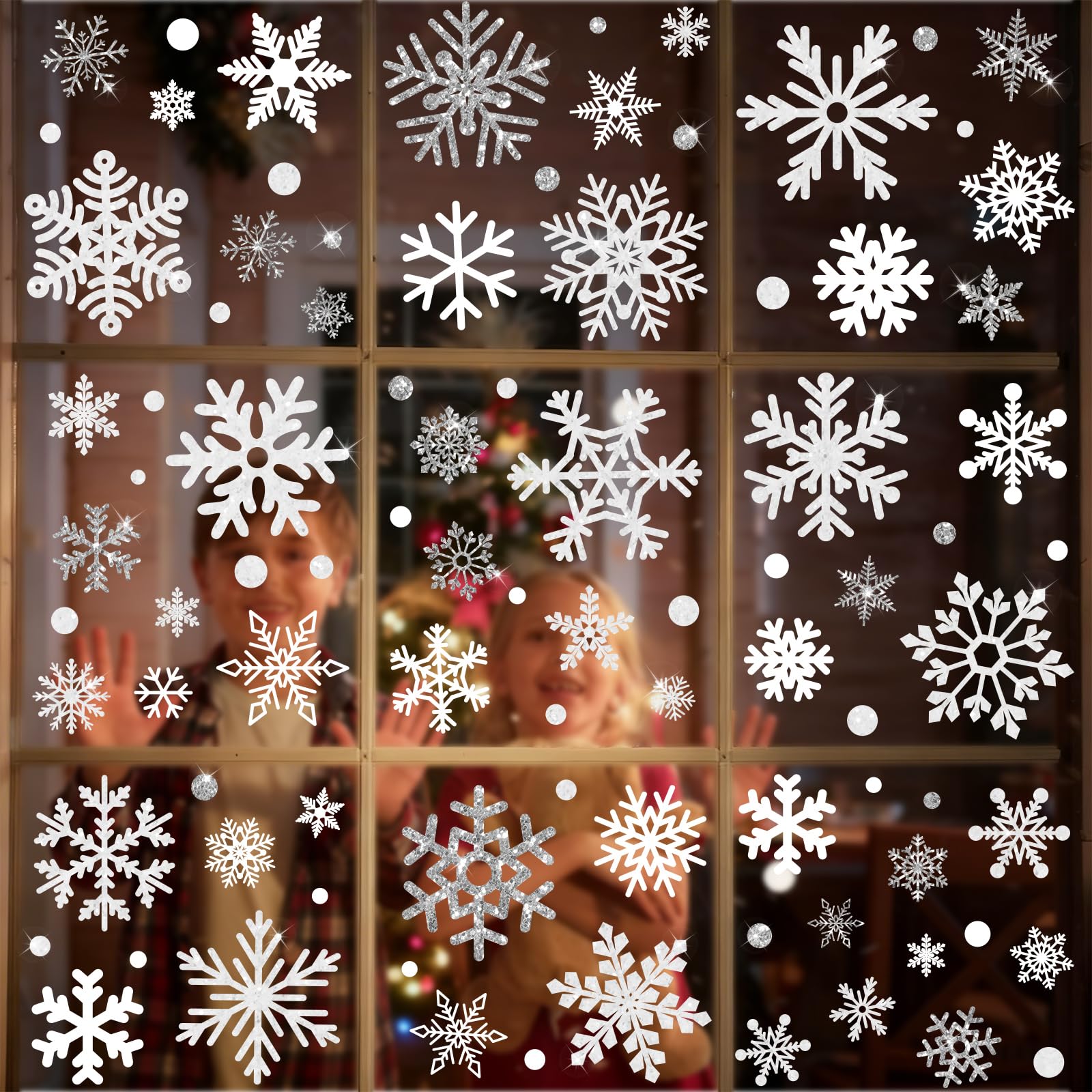 Flocon de neige réutilisables autocollants pour décorer sans colle les vitres à Noël