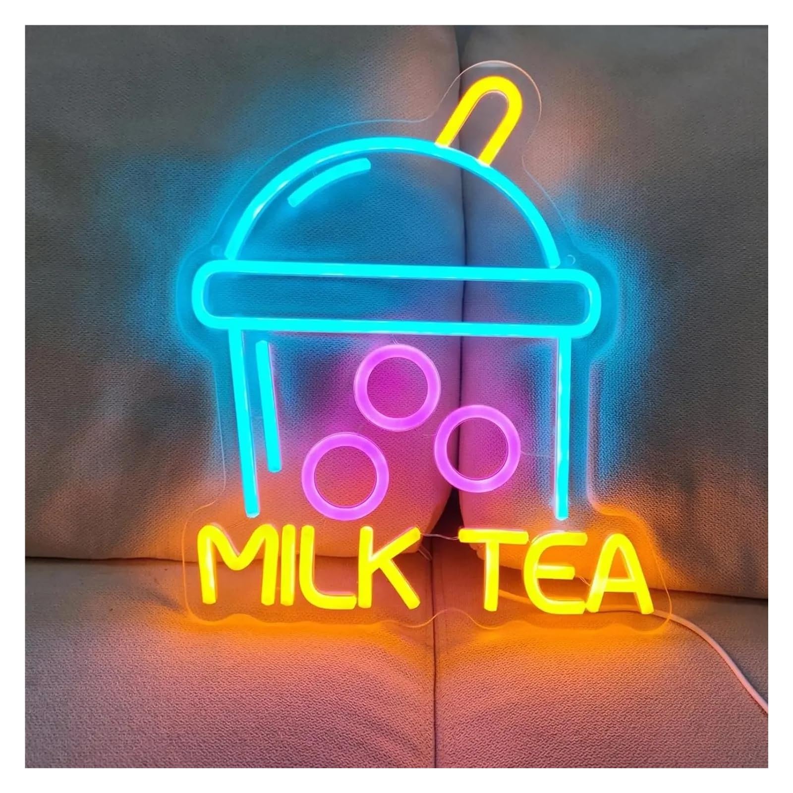 LEMST Sign Lamp Bubble Milk Tea Neon Signs USB Powered Drink Display Neon Lights Suitable for Pub Shop Store Decor Business Signs 37.56cmx42cm