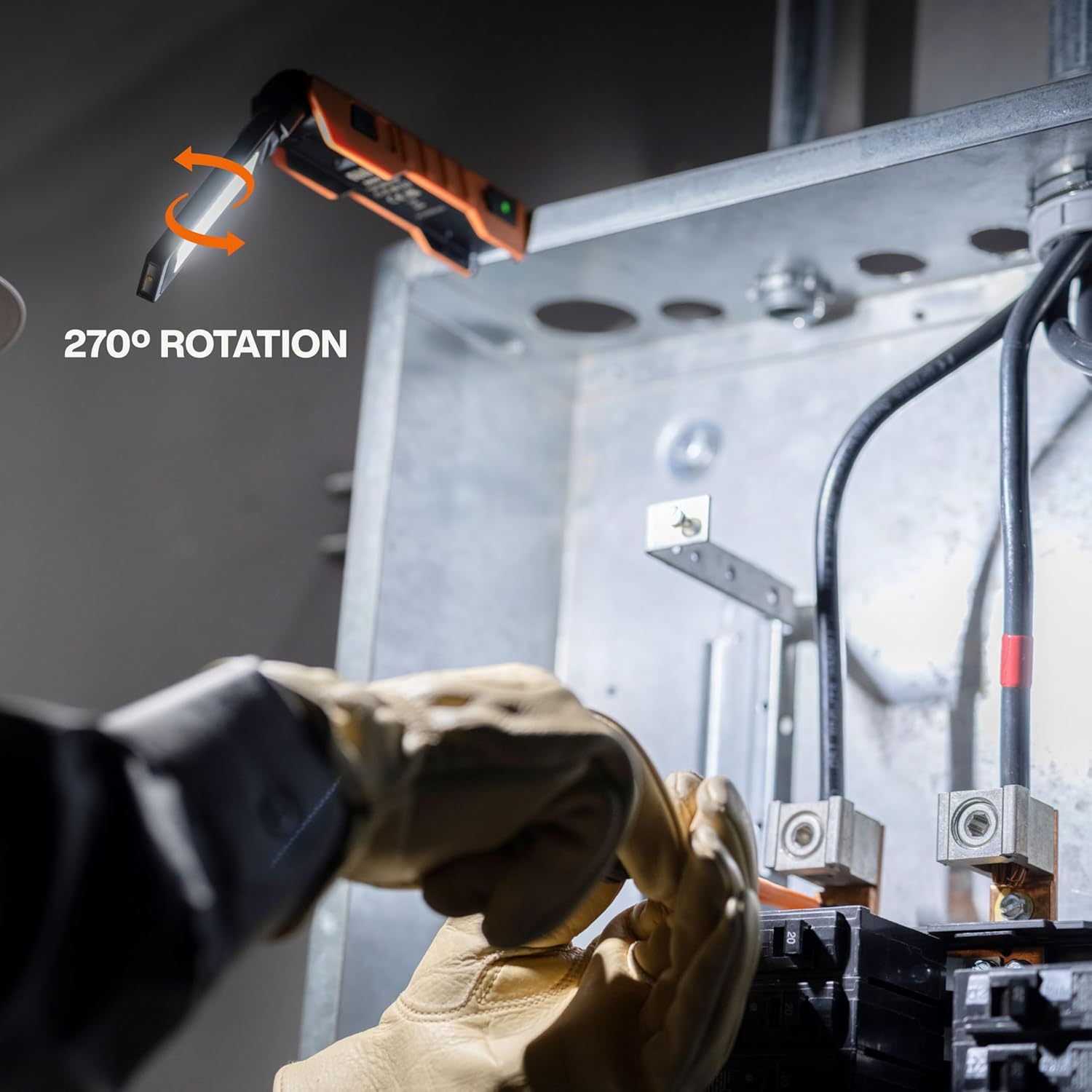 Klein Tools 56073 Foldable Handheld Work Light, 500-Lumen LED with 180-Degree Pivot and 270-Degree Rotation, USB-C Rechargeable Flashlight with Built-In Spotlight, Magnetic Base, IP54-Rated