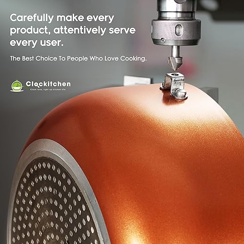 Miniatura 6 de Clockitchen Juego de utensilios de cocina antiadherentes, 6 piezas de ollas y sartenes en color cobre, juego de cocina de inducción con sartenes y