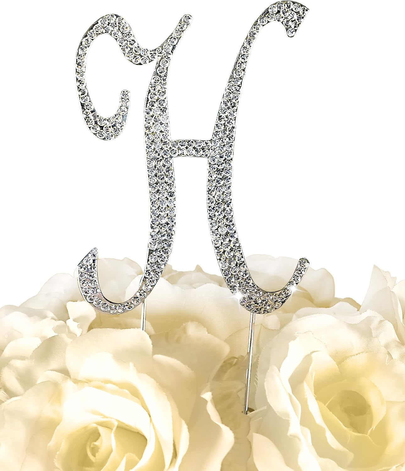 Fully Covered Crystal Monogram Wedding Cake Topper Letter - Letter H, 4.75 Inches Tall - View #3