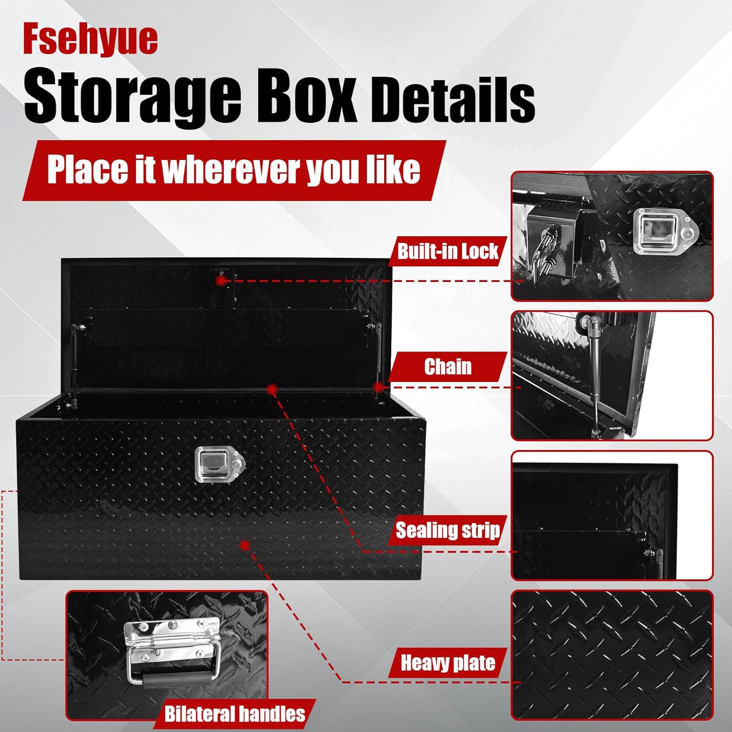 36 Inch Truck Bed Tool Box Heavy Duty Diamond Plate ToolBox with Sliding Shelf and Lock Tool Box Chest Chest Storage Organizer with Lock and Keys for Trucks Trailers RVs Pick Up