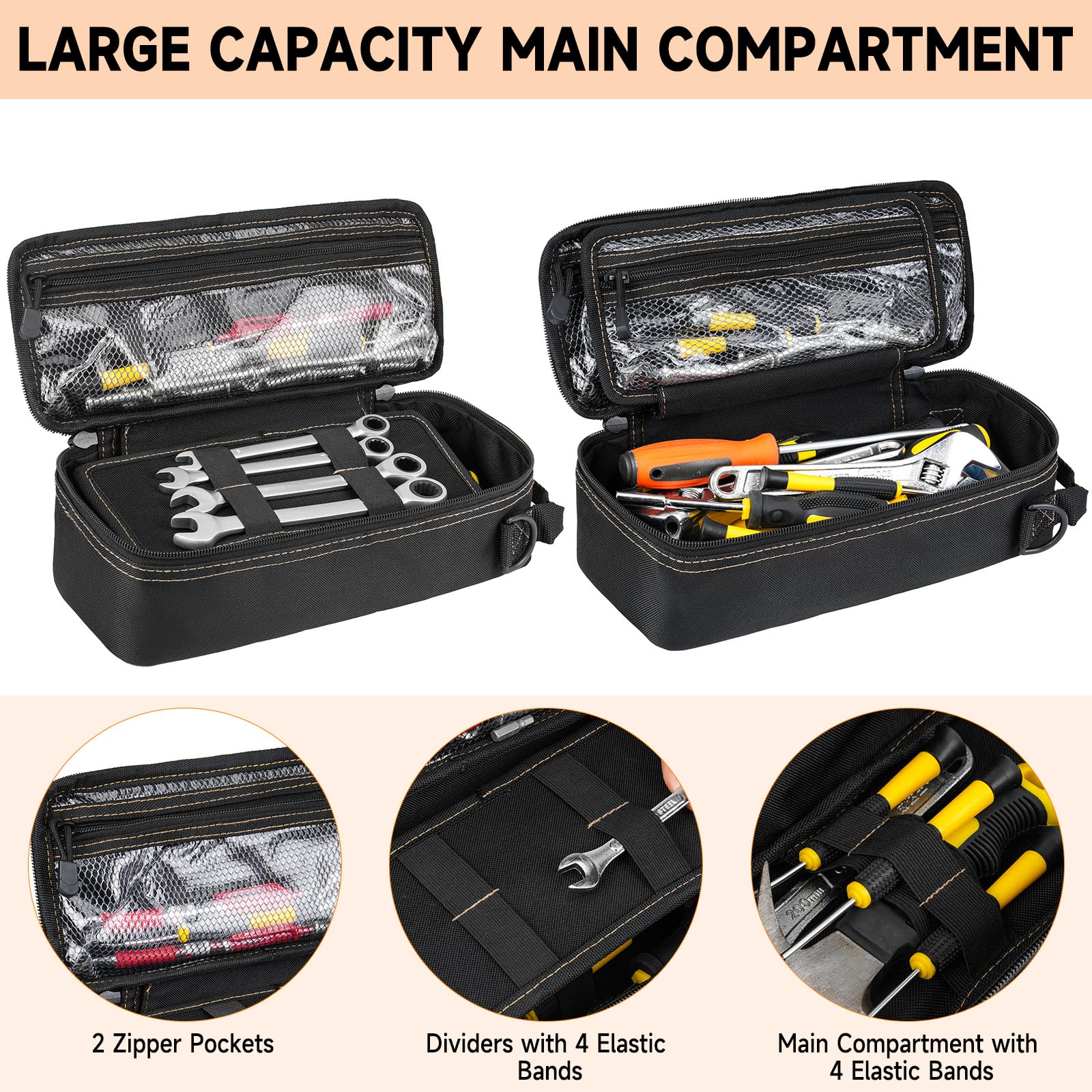 Petits Sacs à Outils Robustes pour Hommes avec Mousqueton,Pochette à Outils Tactique,étui de Rangement Portable Utilitaires avec Bandoulière pour EDC,Camping,Voyage en Voiture,électriciens