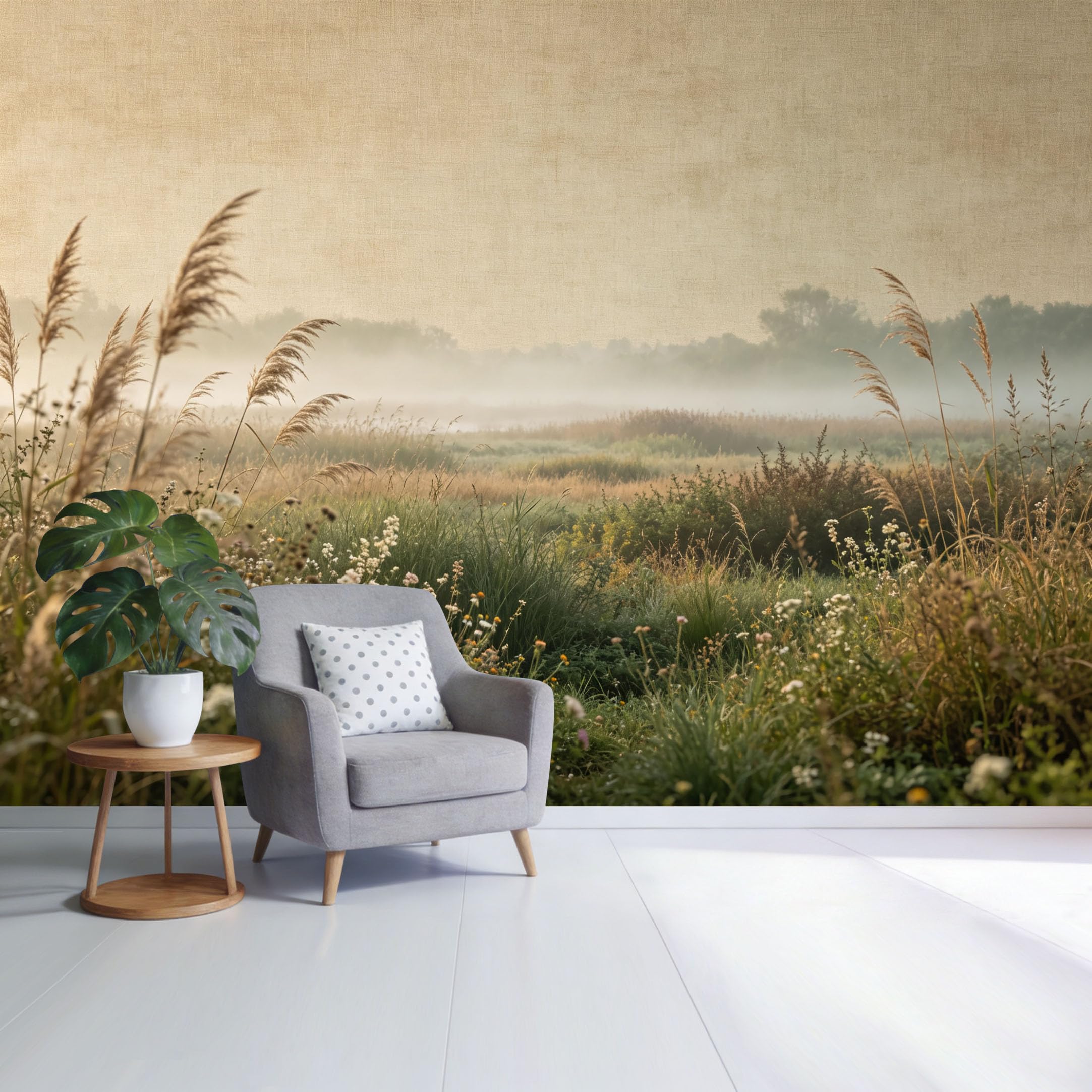 Custom Size Wall Mural Misty Meadow Landscape Wild Grass and Flowers Botanical Nature Scene SelfAdhesive Wall Fabric Removable Wallpaper for Home Office Decor