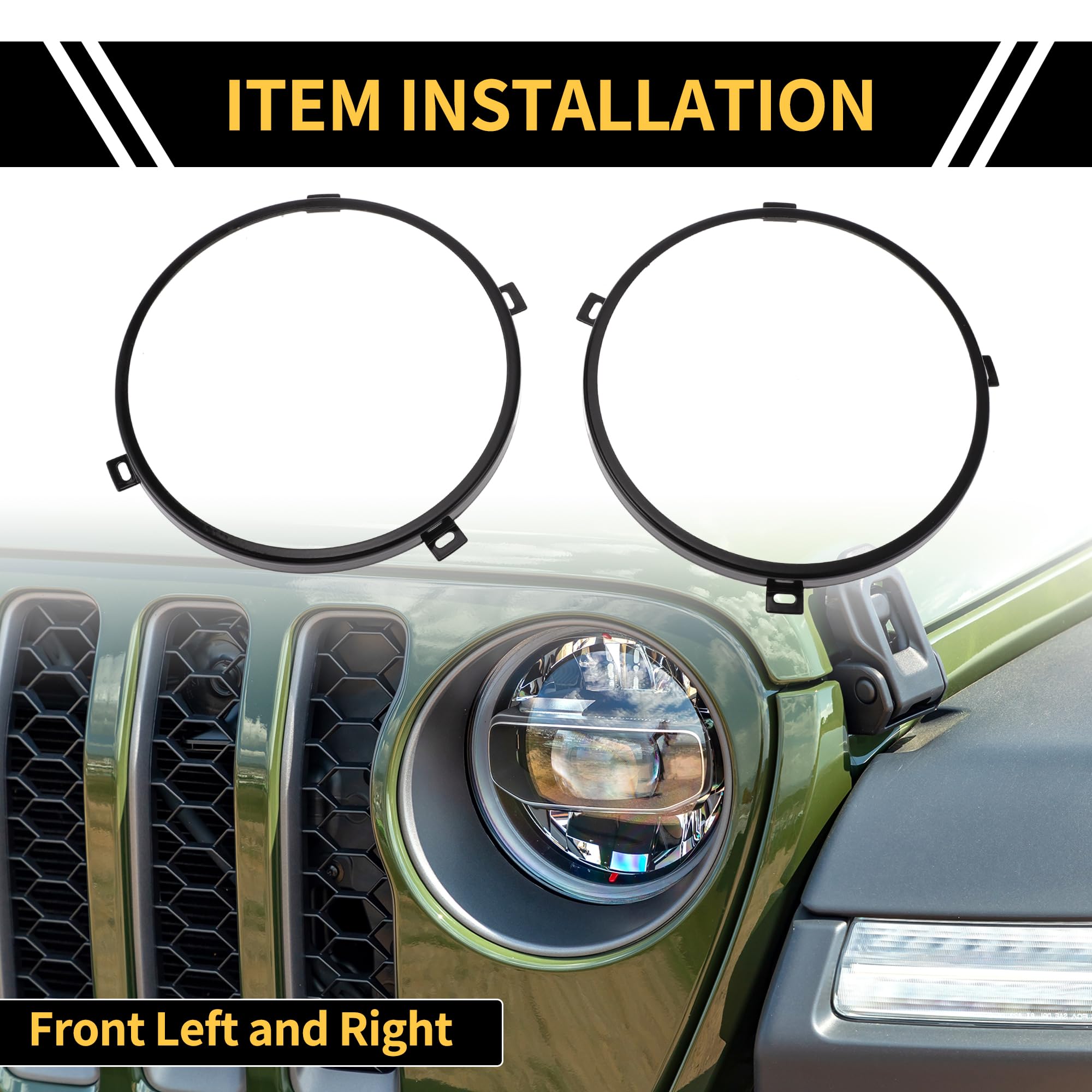 1 Paire Anneaux Métalliques Phares Jeep Wrangler JK 2007-2017 - Lunettes Phares Ronde 7 Pouces Gauche Droite