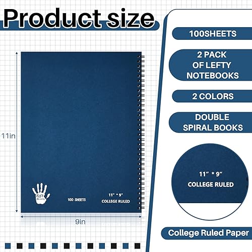 Miniatura 3 de Jutom 2 blocs de cuadernos jumbo para zurdos de 11 x 8.5 pulgadas, encuadernados con alambre para zurdos, 200 páginas, diario inspirador para