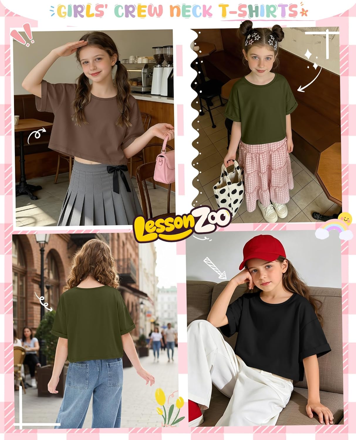 3 Pack Girl's Crop Tops Basic Short Sleeve T-Shirts Summer Oversized Crewneck Shirt Casual Loose Rolled Sleeve Tee - Image 2
