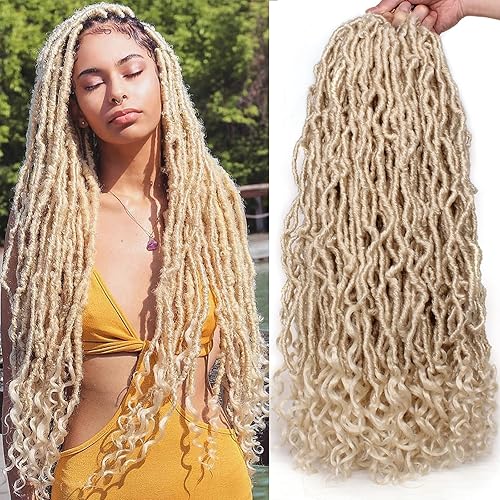 Miniatura 15 de Leeven 7 Paquetes Cabello Crochet Faux Locs con Puntas Rizadas 14 Pulgadas Pre-enrollado Goddess Locs Trenzas Crochet Cabello 84 Hebras Negro