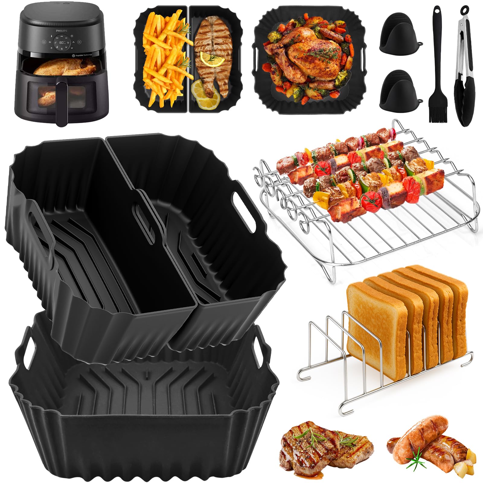 19-23CM Molde Silicona Freidora de Aire,Cuadrado Accesorios Freidoras de Aire para COSORI 5.5L/6L/6.2L,Cecotec 6L, 5,5L,Ninja AF180,Philips 6.2L Reutilizable