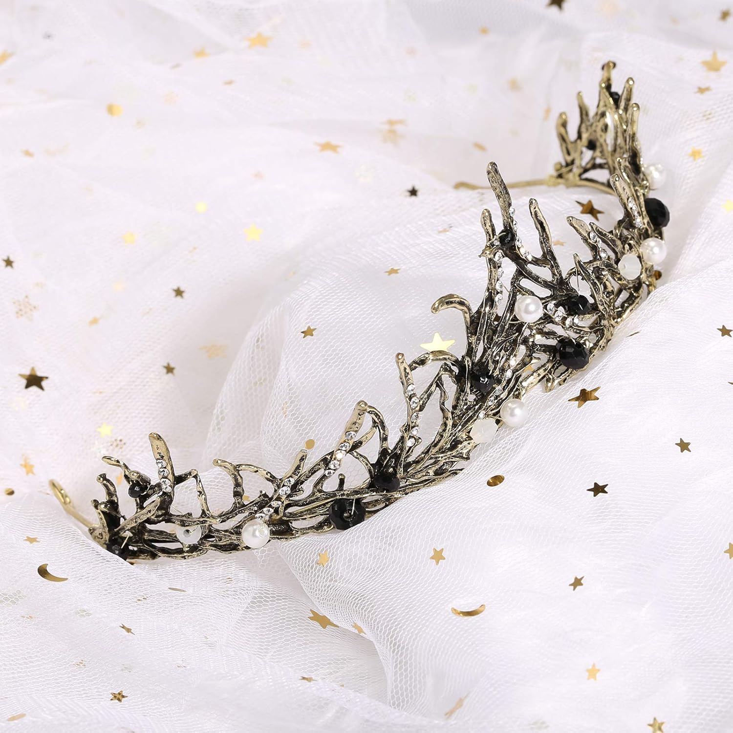 Makone Baroque Halloween Crown Black Queen Crown for Women,Vintage Tiaras with Gemstones Party Gothic Headpiece Halloween Tiara - Image 3