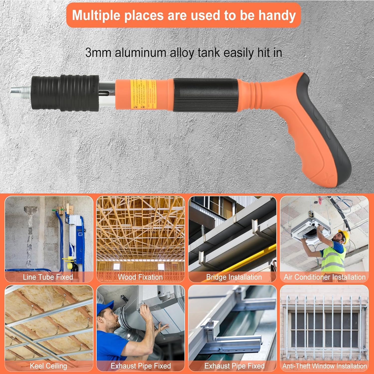 Beton, pistola a chiodo manuale con 5 velocità, chiodatrice rivetto pistola con 200 chiodi rotondi, mini pistola per unghie portatile per pareti in cemento, legno, soffitto, casa (arancione)