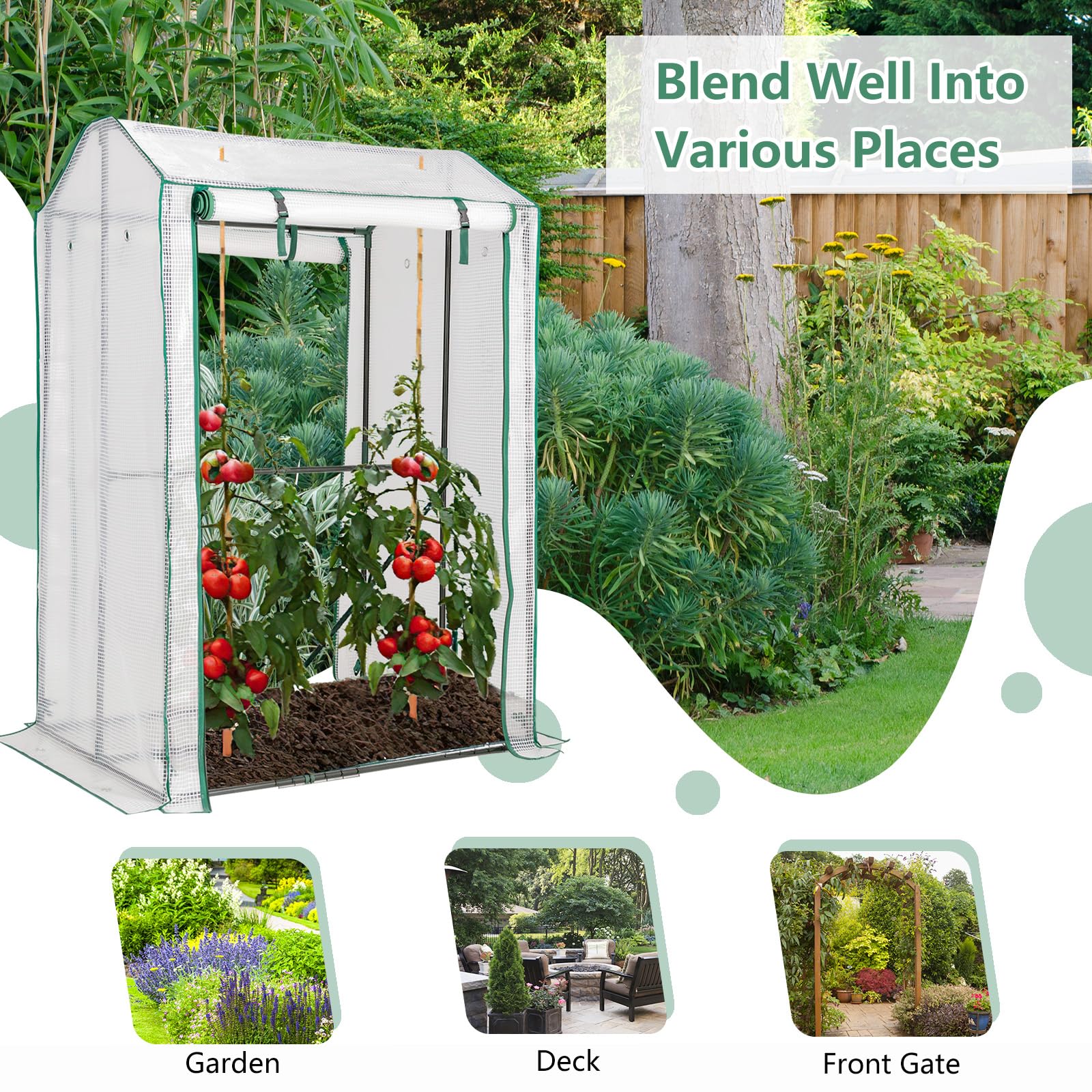 HOMASIS Serra in Pellicola Con Porta Avvolgibile, 100 x 81 x 150 cm, Serra da Giardino per Piante, in Polietilene e Metallo, per Balcone e Terrazza