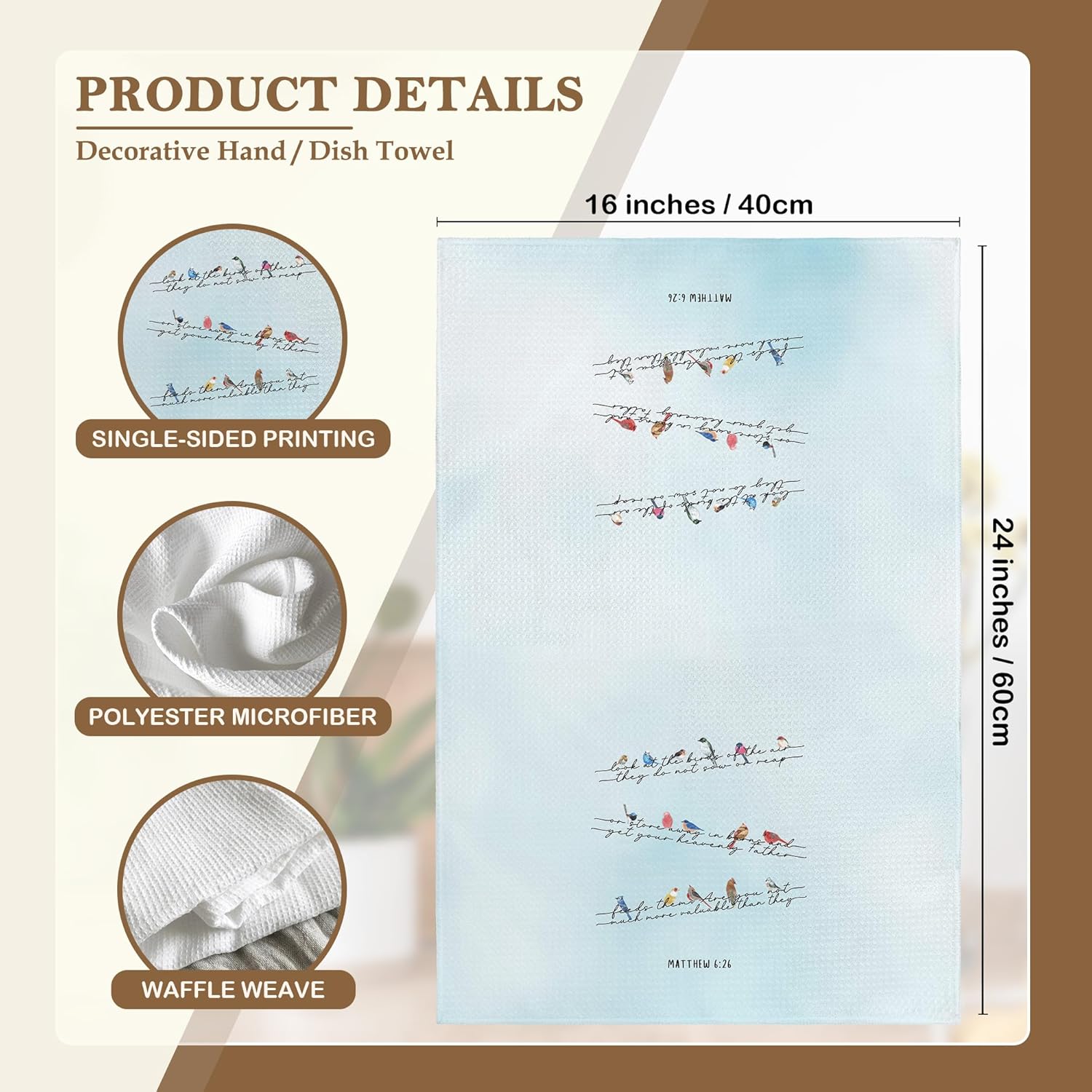Christian Scripture Look at The Birds of The Air Kitchen Towels Decorative 16x24, Bible Verse Dish Towel Cloths Dishcloths Tea Towel, Matthew 6:26 Bathroom Hand Towel Decor - Image 7