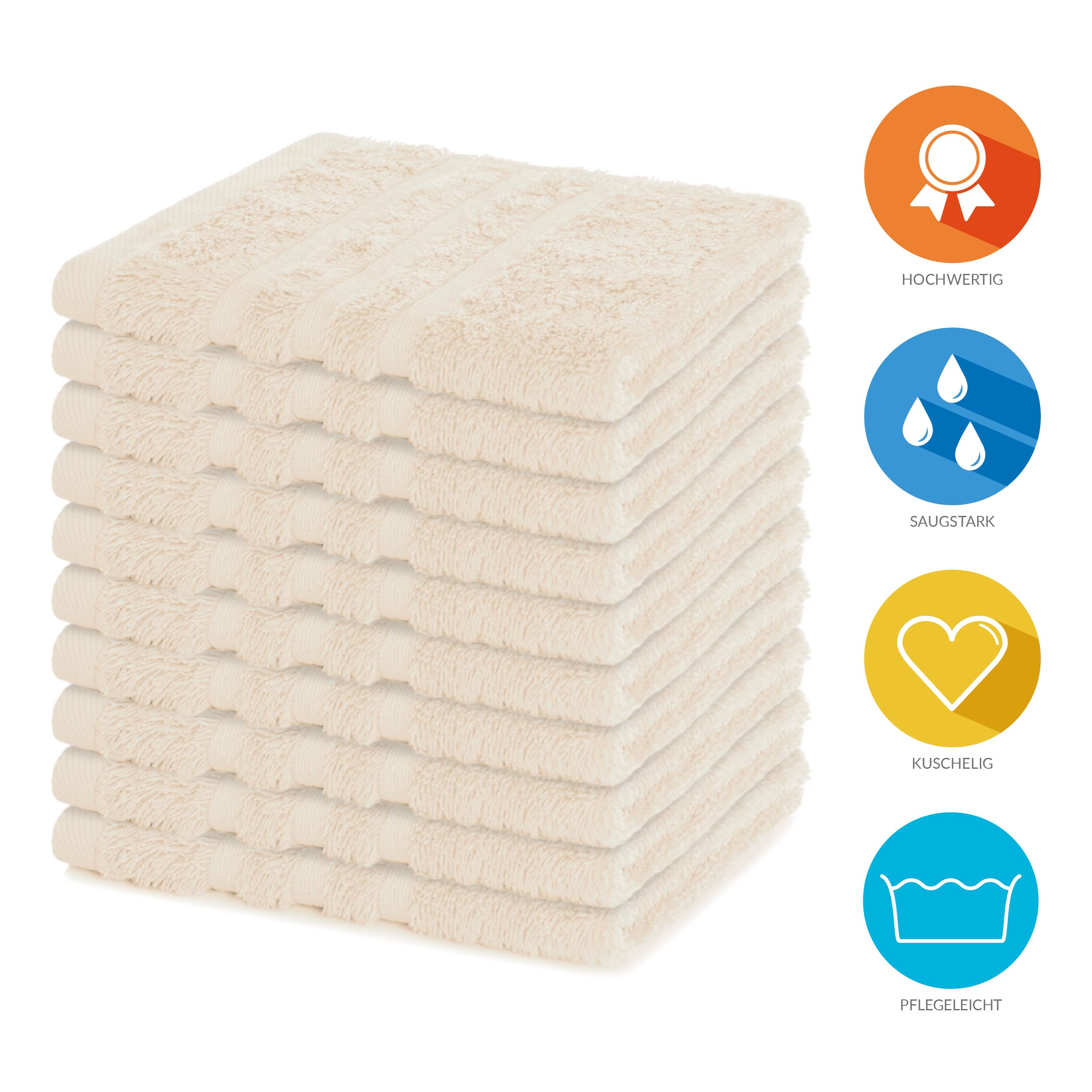 Lavea Set of 10 Flannels 30 x 30 cm, 100% Cotton Terry Cloth 500 g/m², Guest Towels and Small Wash Cloths, Easy Care 60 °C - Image 2