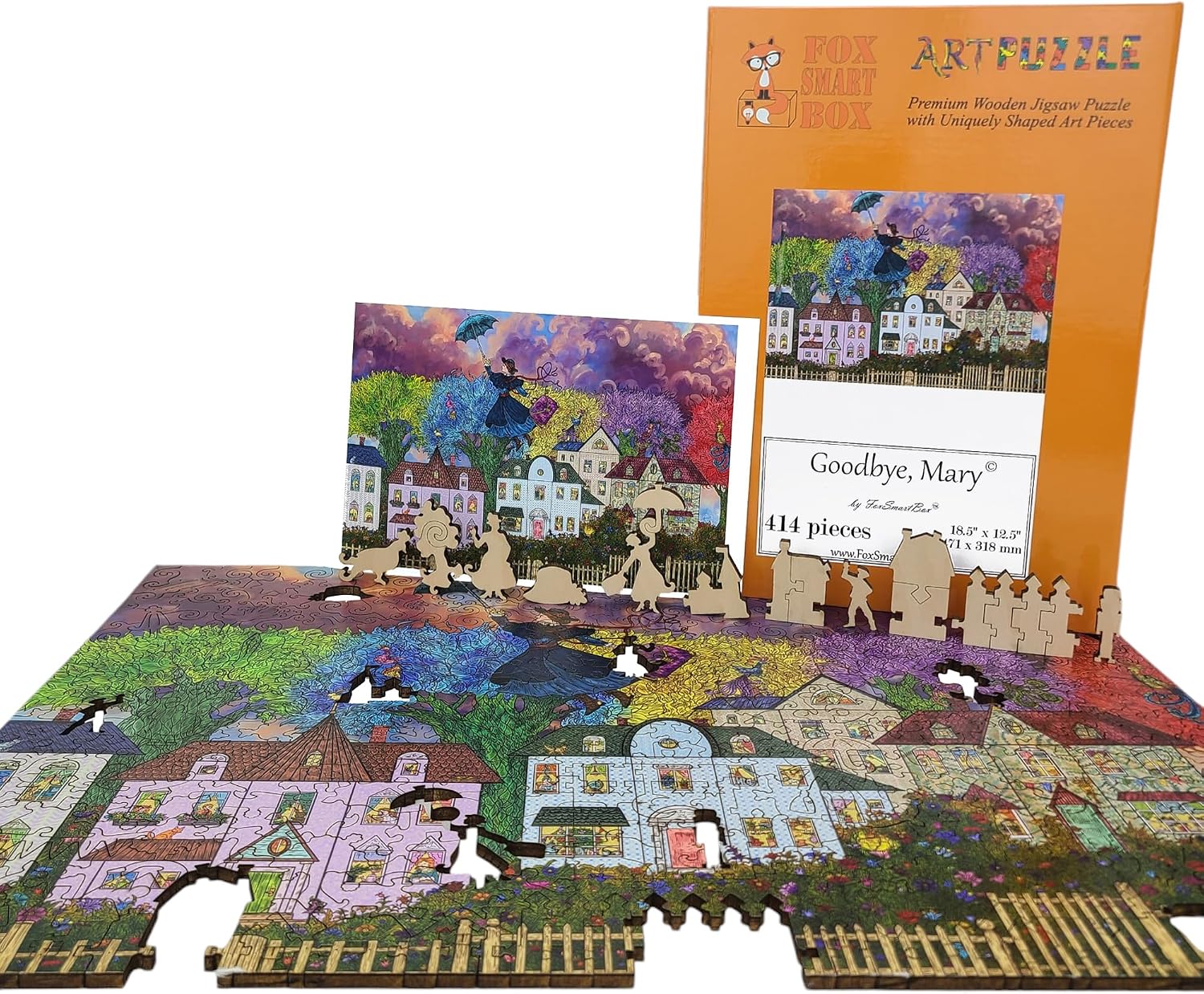 Wooden Puzzle for Adults - Uniquely Shaped Pieces - Made in The USA by FoxSmartBox - 414 Pieces - Goodbye, Mary