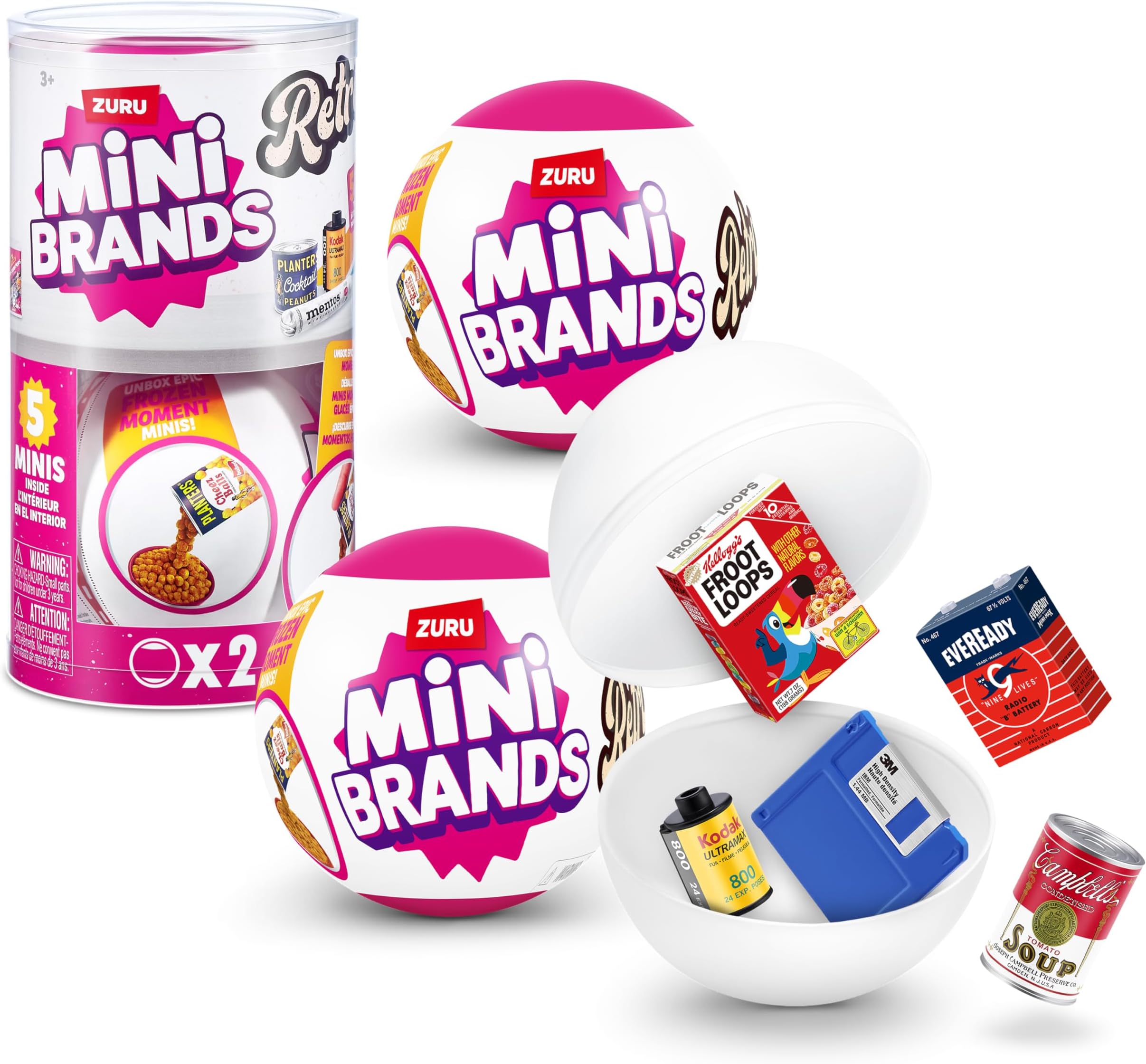 Mini Brands 2 Pack Retro by ZURU, Surprise Collectable Minis in Blind Packaging, Kodak, Campbells & Other Iconic Brands-Themed Miniature Toys, Great Gifts for Girls and Kids