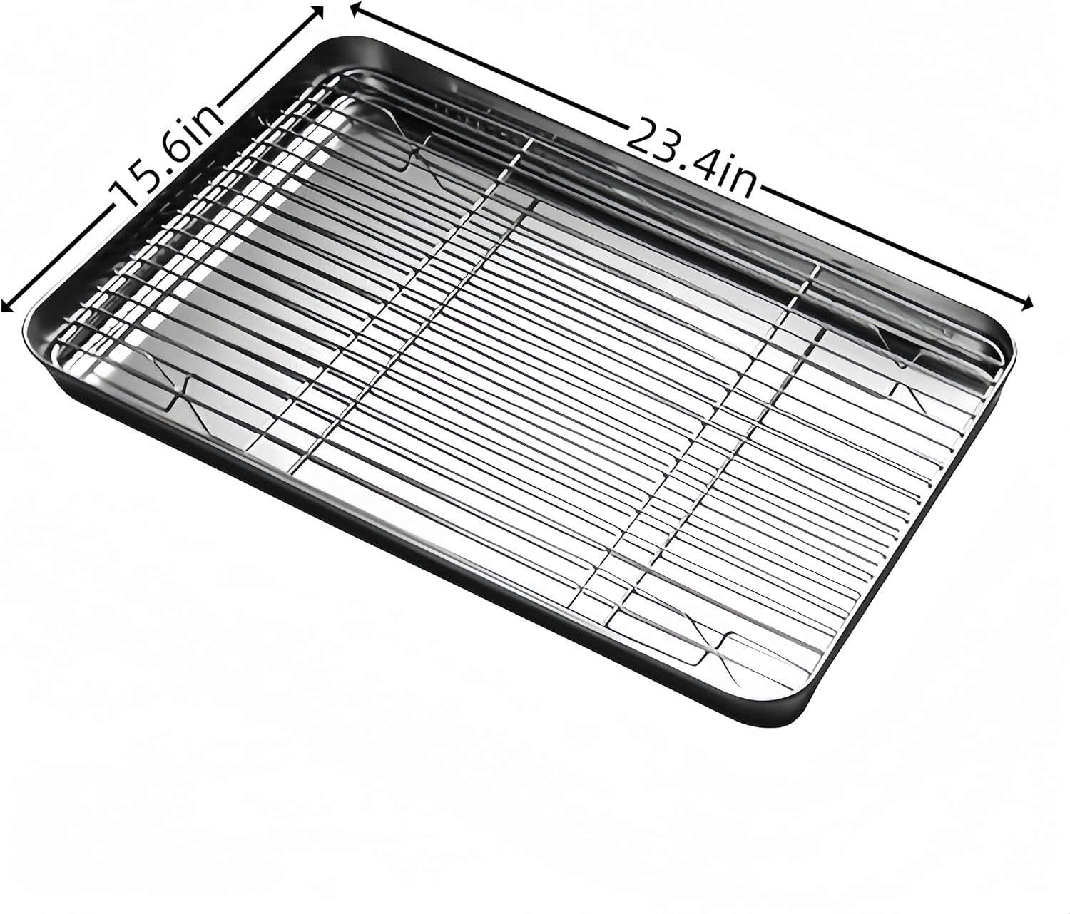 Stainless Steel Roasting Pan with Cooling Rack - Oven Tray Pans, Baking Sheet, Cookie Sheet - Dishwasher Safe, Shallow Edge