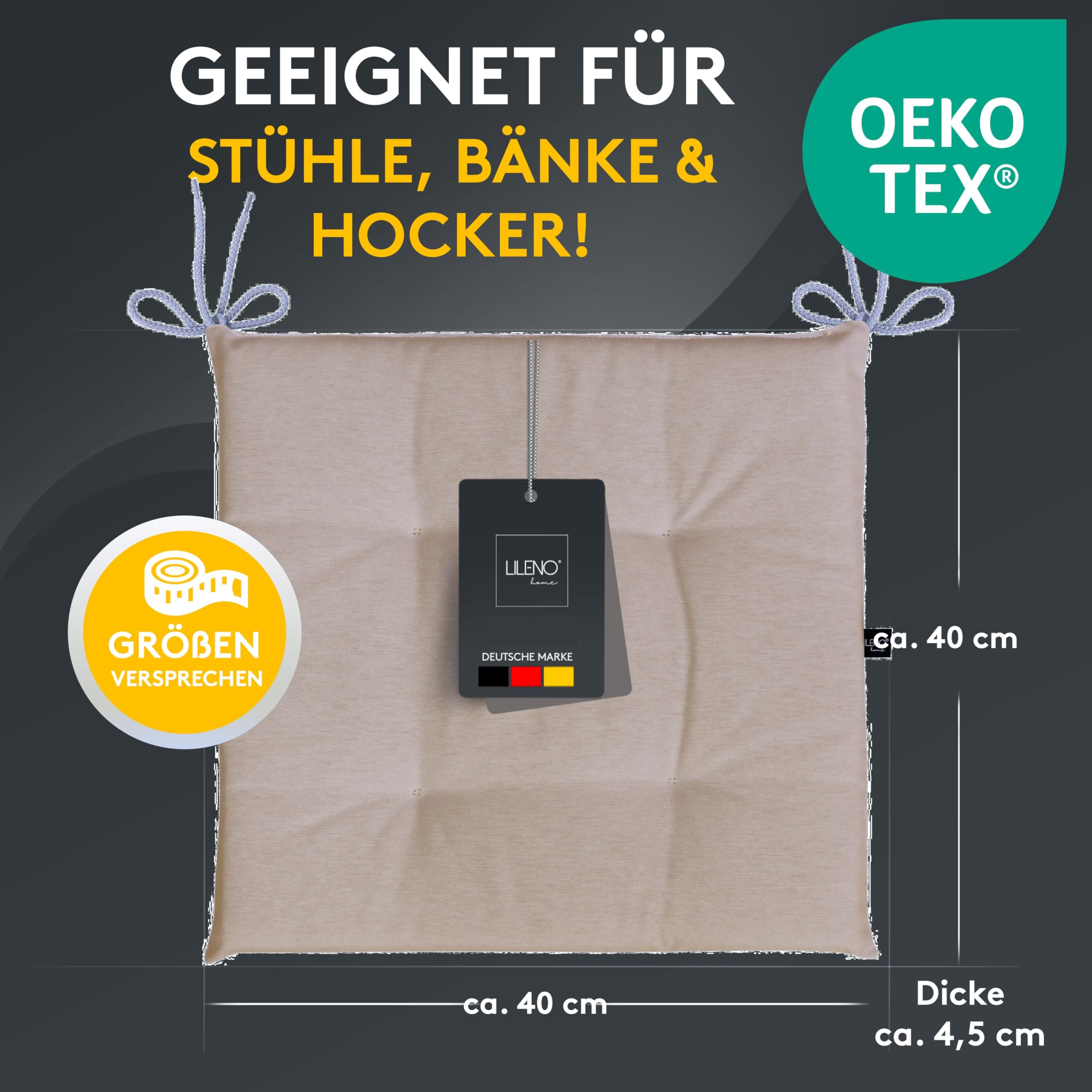 LILENO HOME 6er Set Stuhlkissen Hellbraun (40x40x4,5 cm) - Sitzkissen für