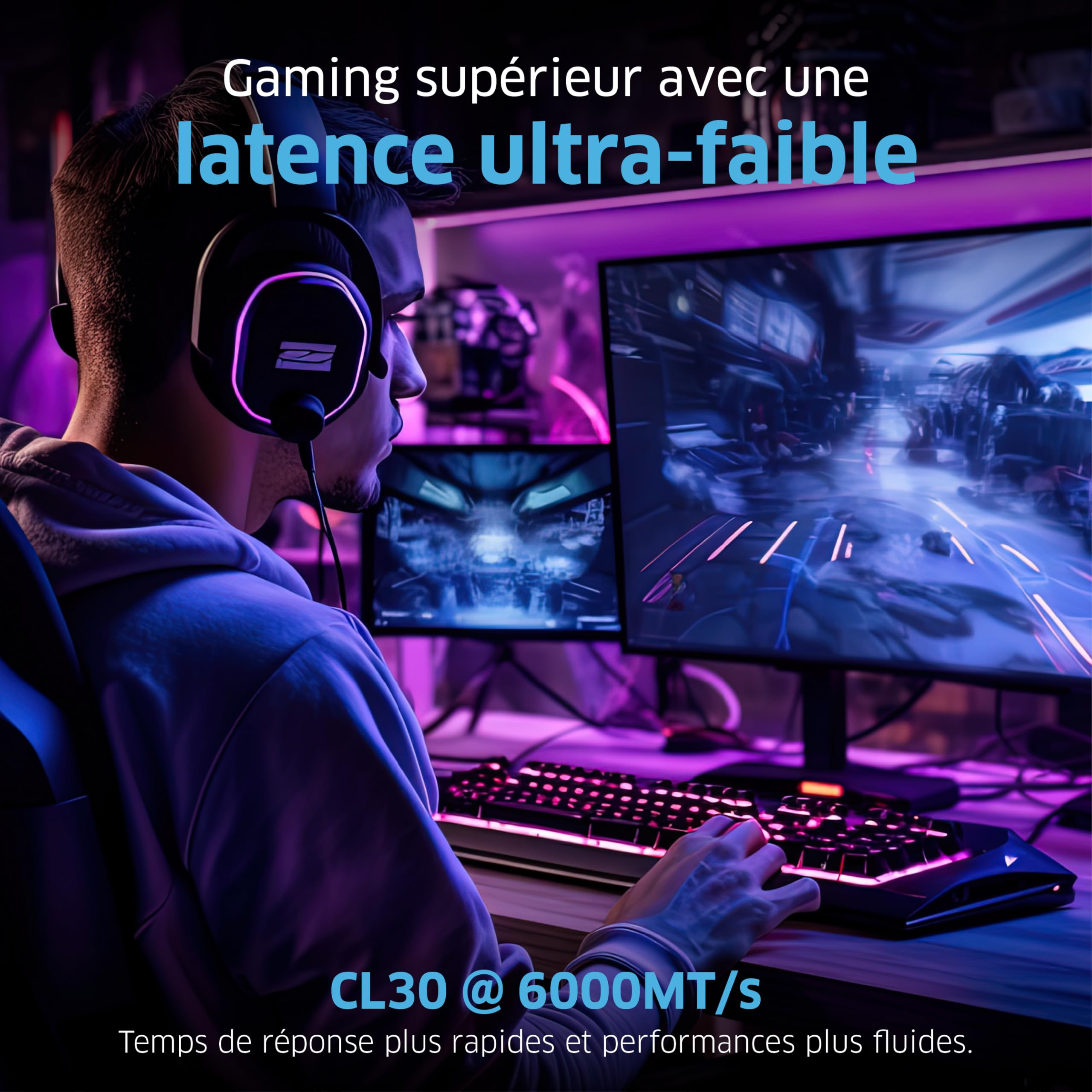 KLEVV FIT V 32GB (2X 16GB) DDR5 Gaming RAM 6000MT/s PC5-48000 Non tamponnée Non-ECC 1,35V CL30 Kit de modules mémoire