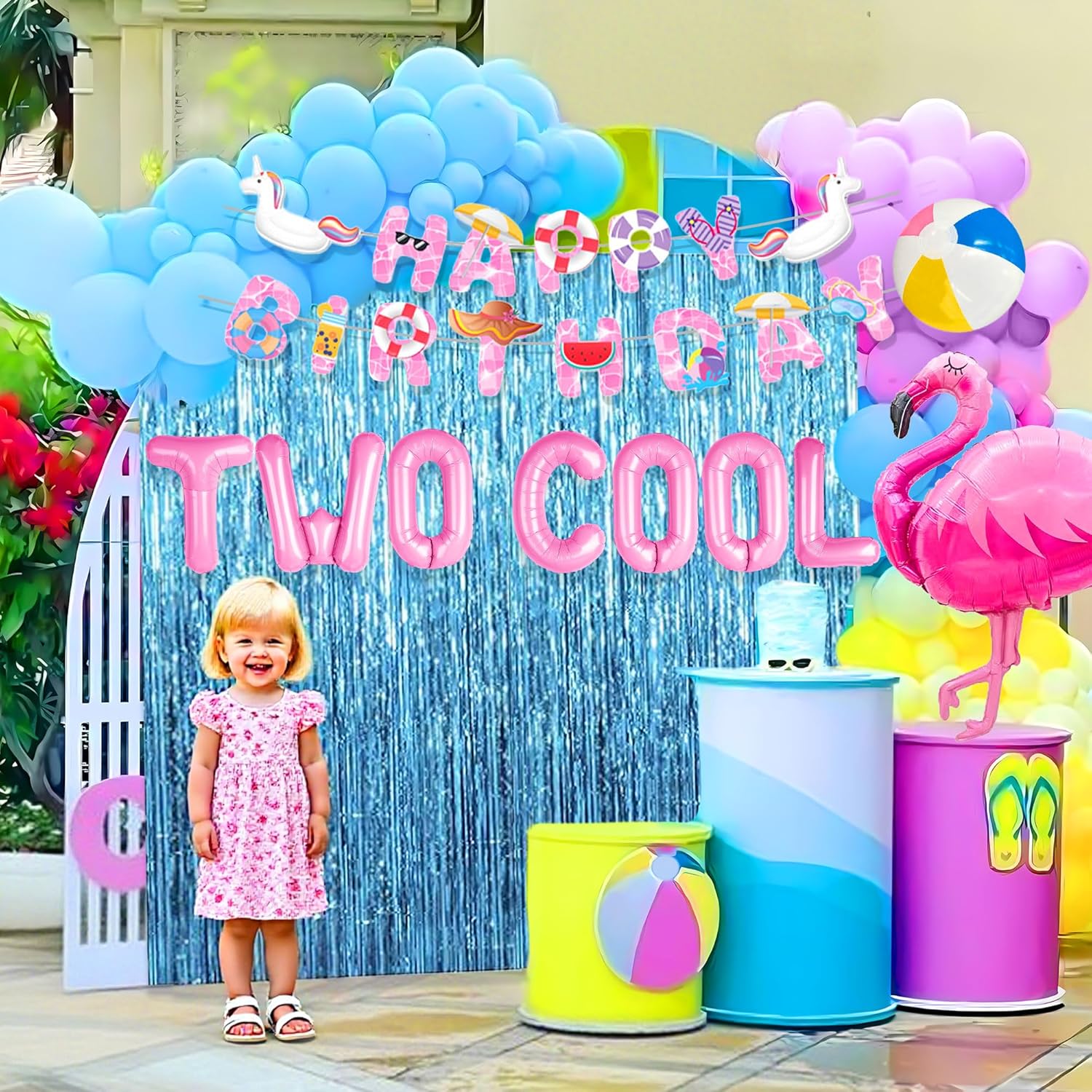 Two Cool Pool Birthday Party Decorations Girls Two Cool Balloons Banner Summer Beach Swimming Pool Party 2nd Birthday Party Supplies - Image 6