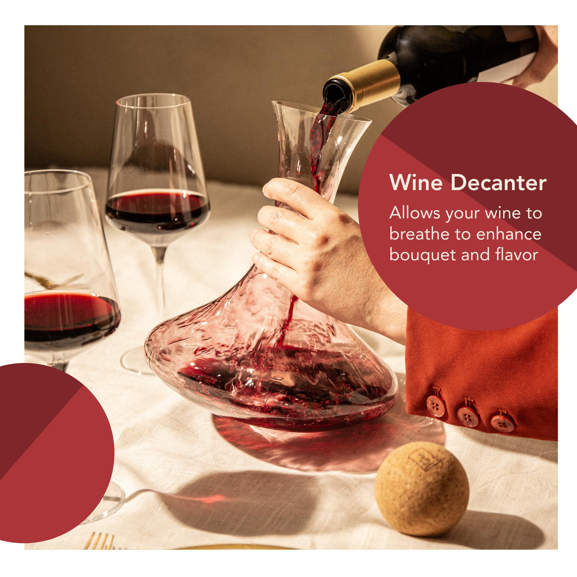 Vacu Vin Wine Decanter | Crystall Glass Carafe + Cork Stopper
