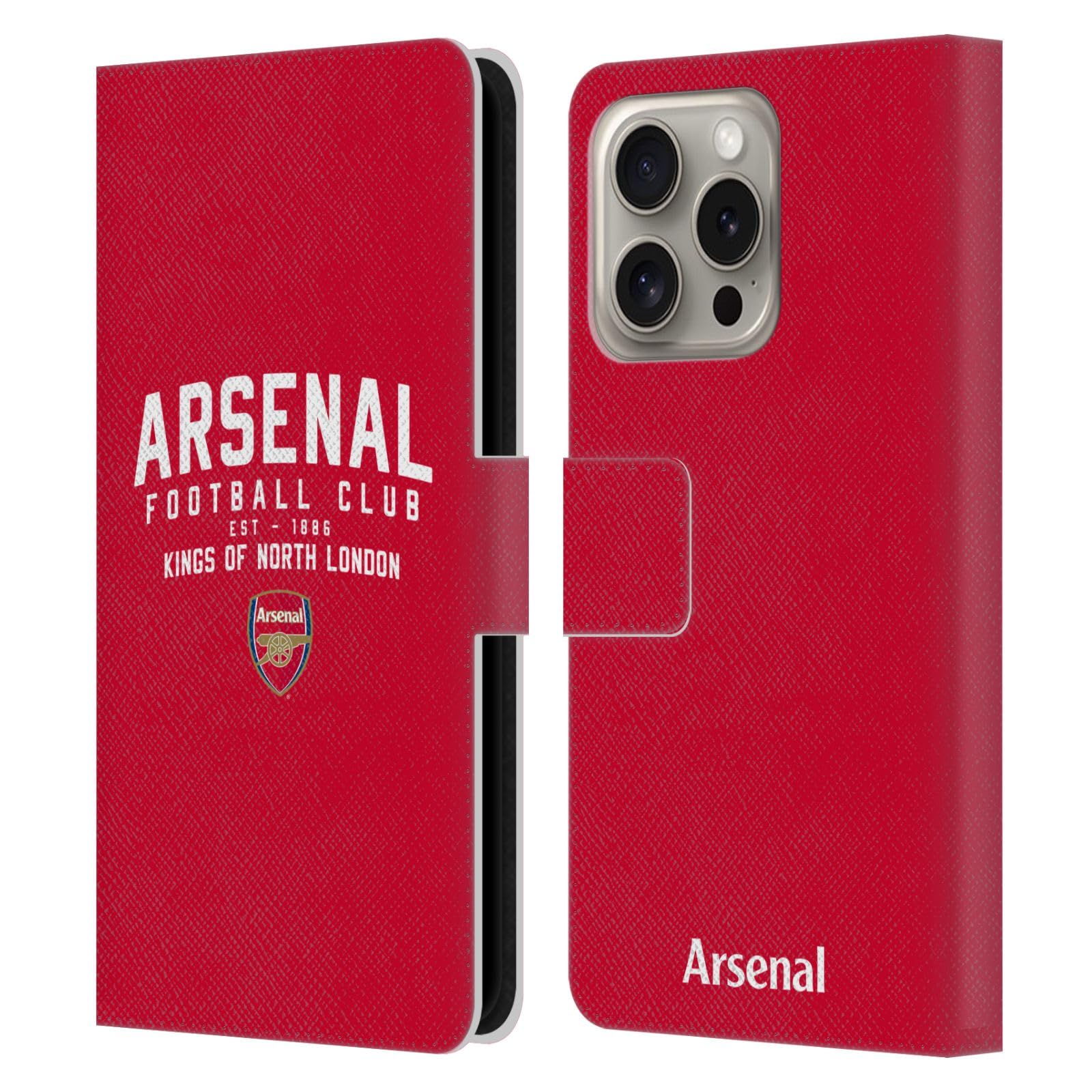 Head Case Designs Officially Licensed Arsenal FC Kings Of North London Typography Leather Wallet Case Compatible With Apple iPhone 16 Pro