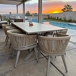 PURPLE LEAF 7 Pcs Patio Dining Set with Weather Resistant Aluminum Dining Table and Wicker Rattan Chairs Soft Cushions Modern Furniture Patio Dining Set for Backyard Indoor Decor Kitchen,Champagne