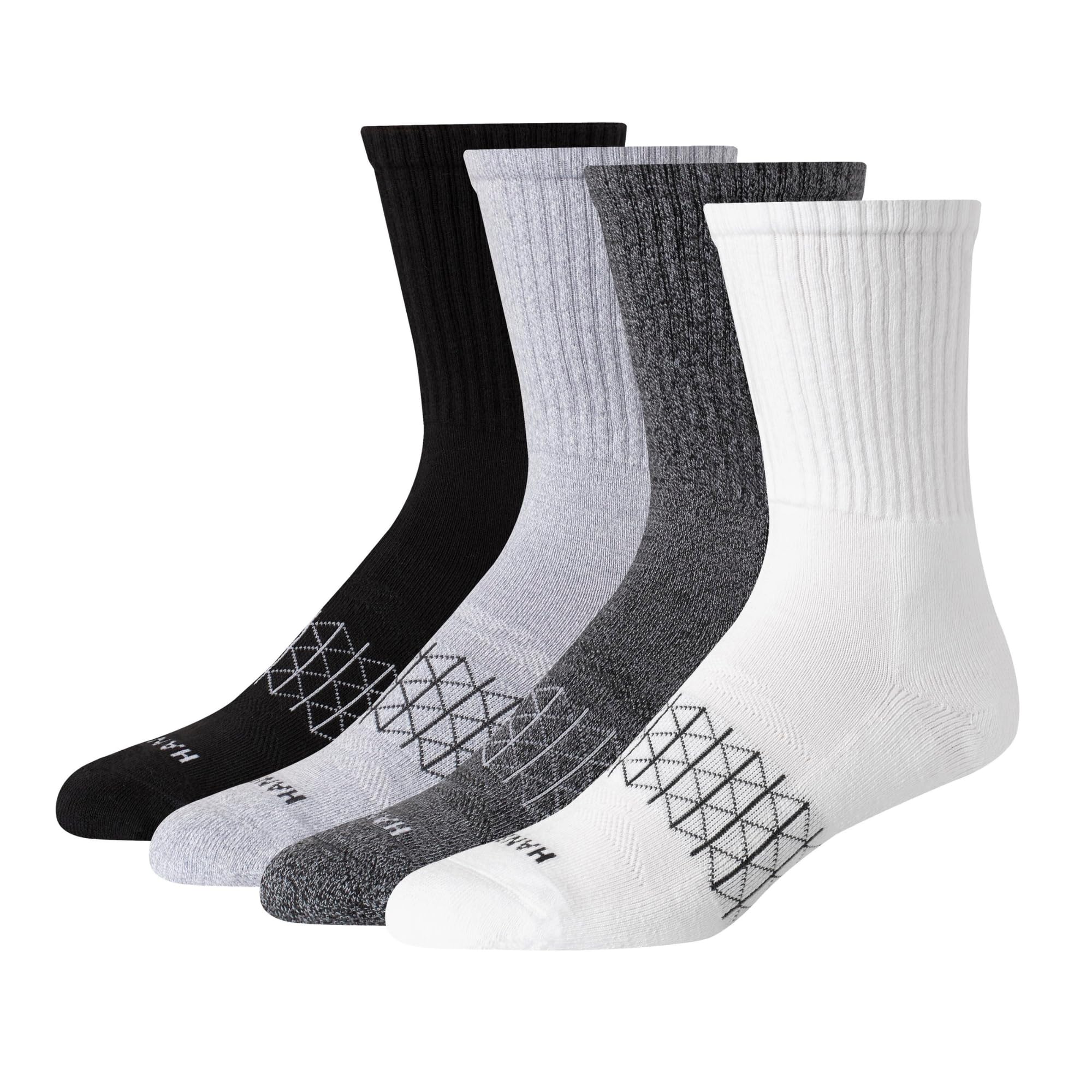 Hanes Men's Socks, Absolute Comfort Cushioned Moisture-wicking Seamless Toe, 4 Pack, Ankle, Crew and Heel Shield Socks
