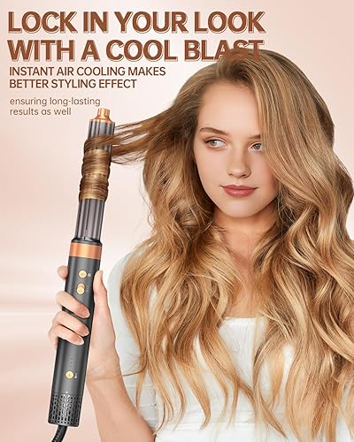 Miniatura 5 de Cepillo secador de pelo Air Styler herramientas de doble voltaje 7 en 1 con alisador de aire caliente, rizadores de envoltura automática,