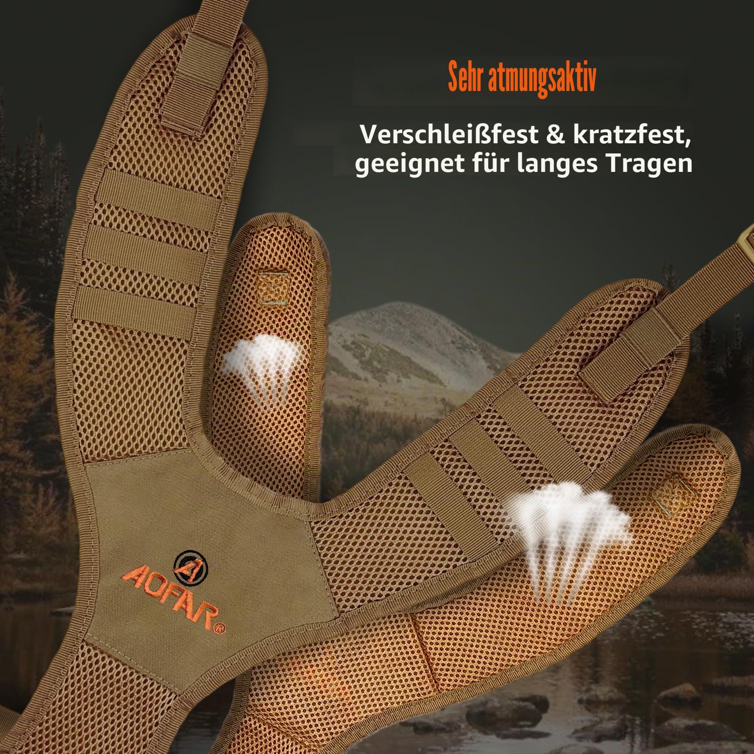 AOFAR Fernglas-Geschirr-Brusttasche mit verstellbarem Gurt, leicht und großes Fassungsvermögen, Bino-Tasche für Jagd, Wandern, Schießen, Beige
